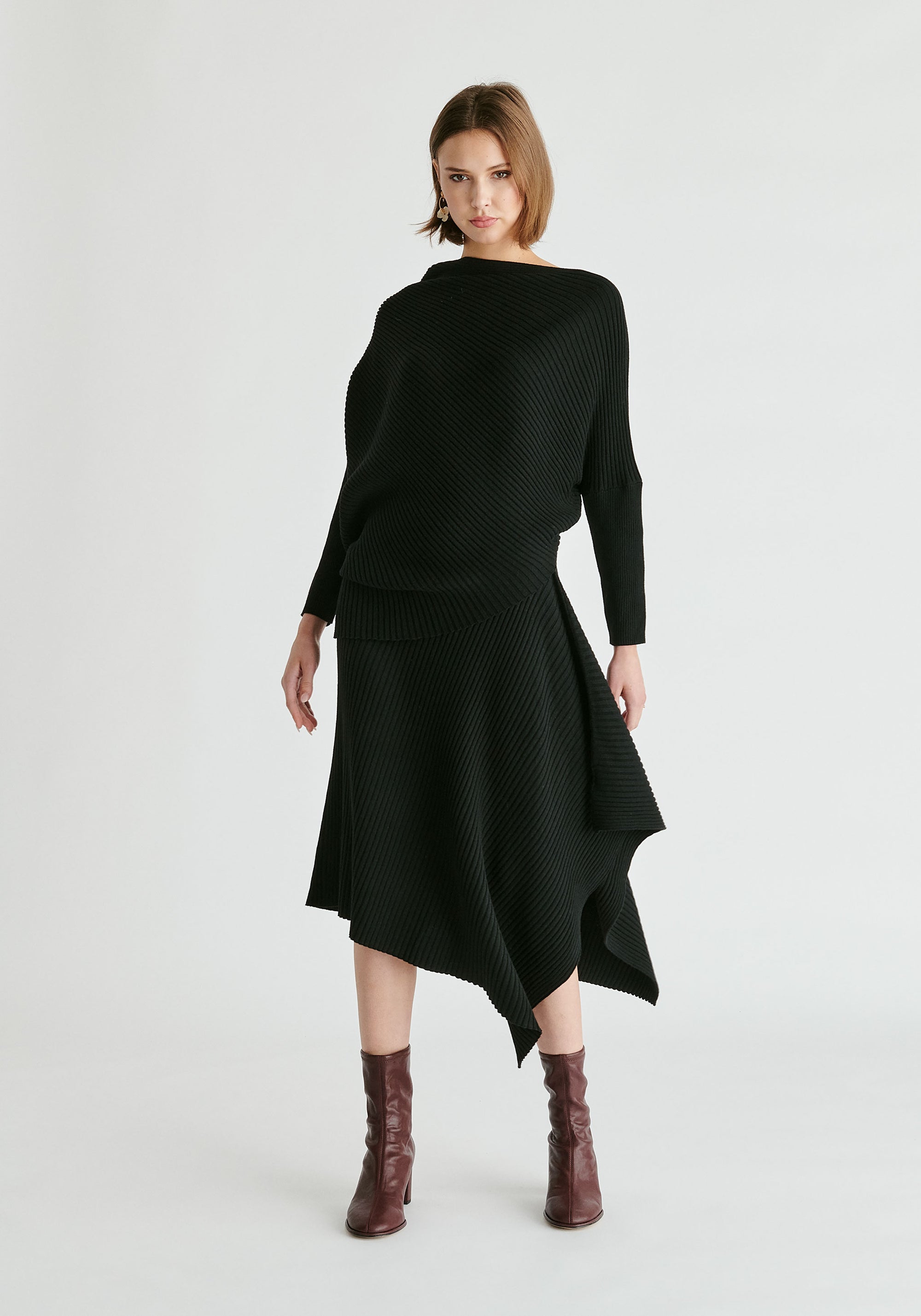 Draped Knitted Skirt in Black