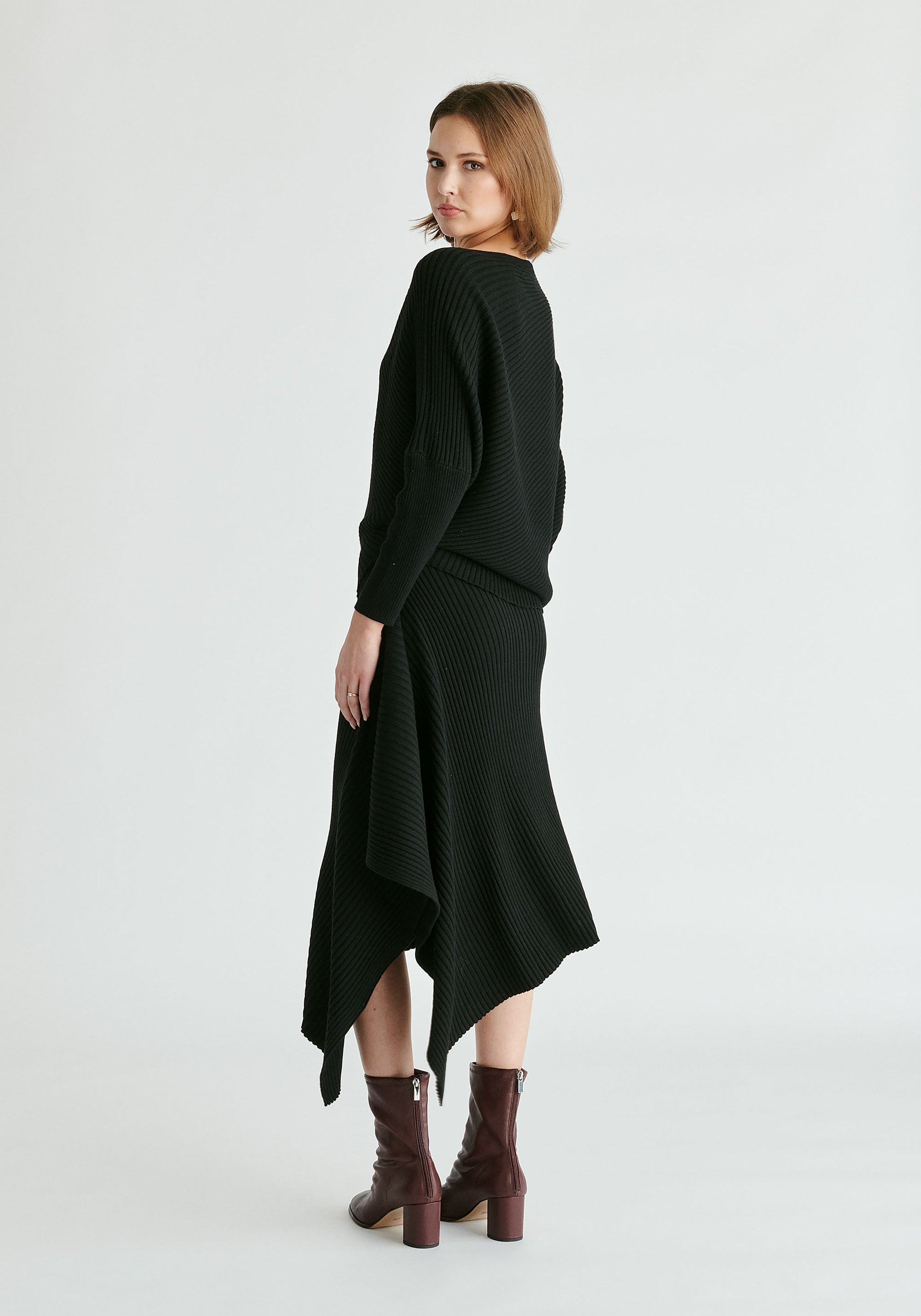 Draped Knitted Skirt in Black Back