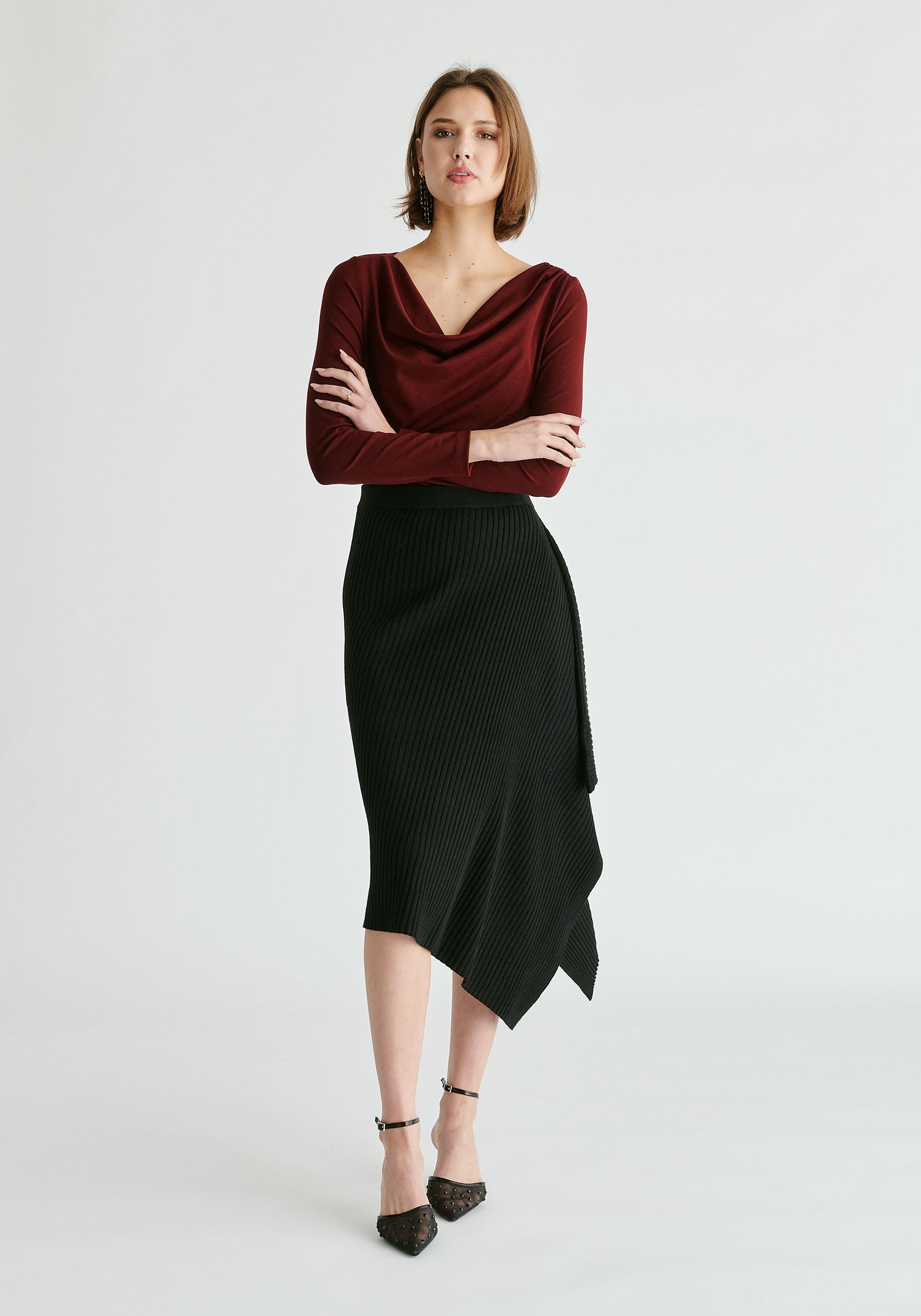 Draped Knitted Skirt in Black Front