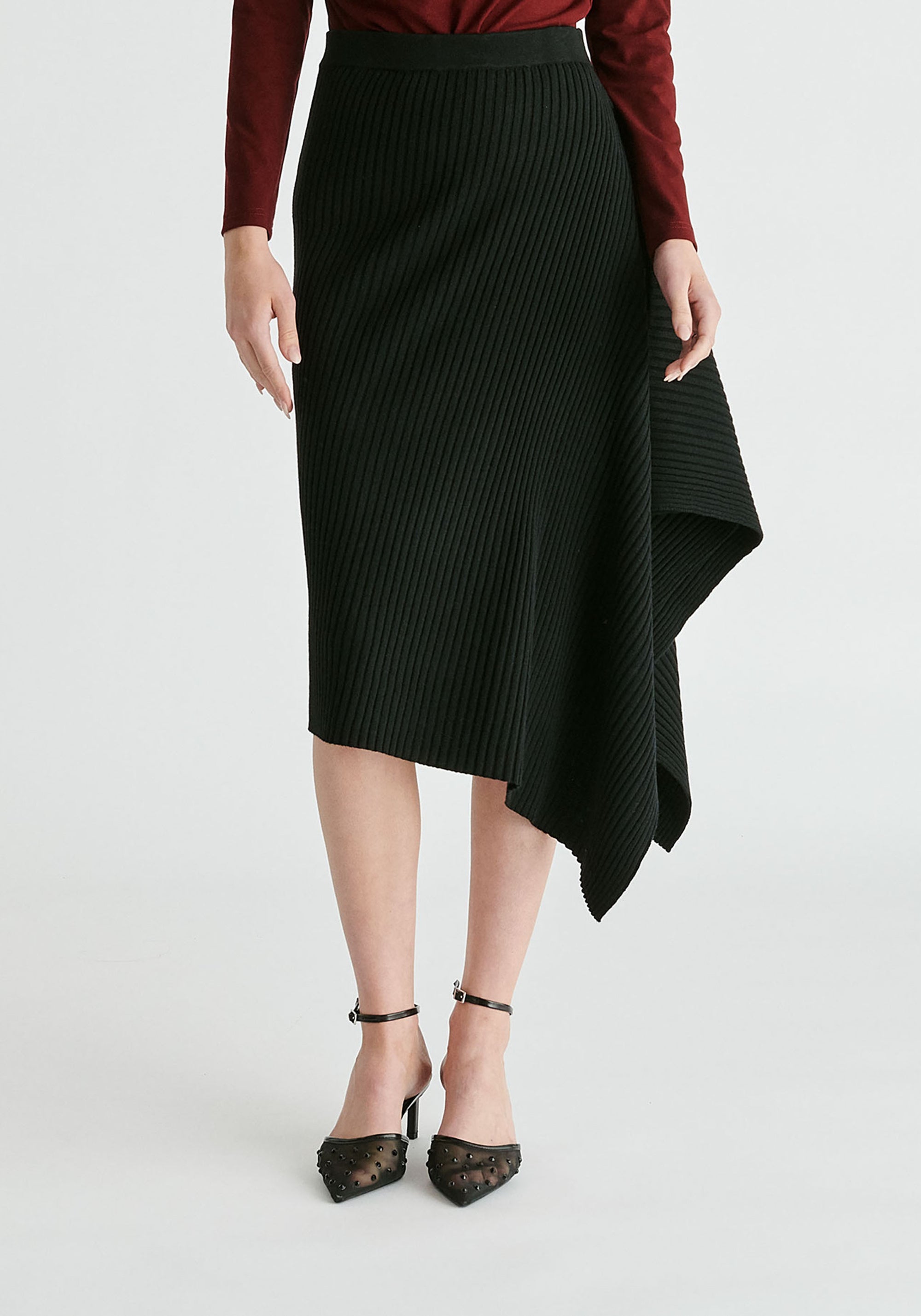 Draped Knitted Skirt in Black Closeup