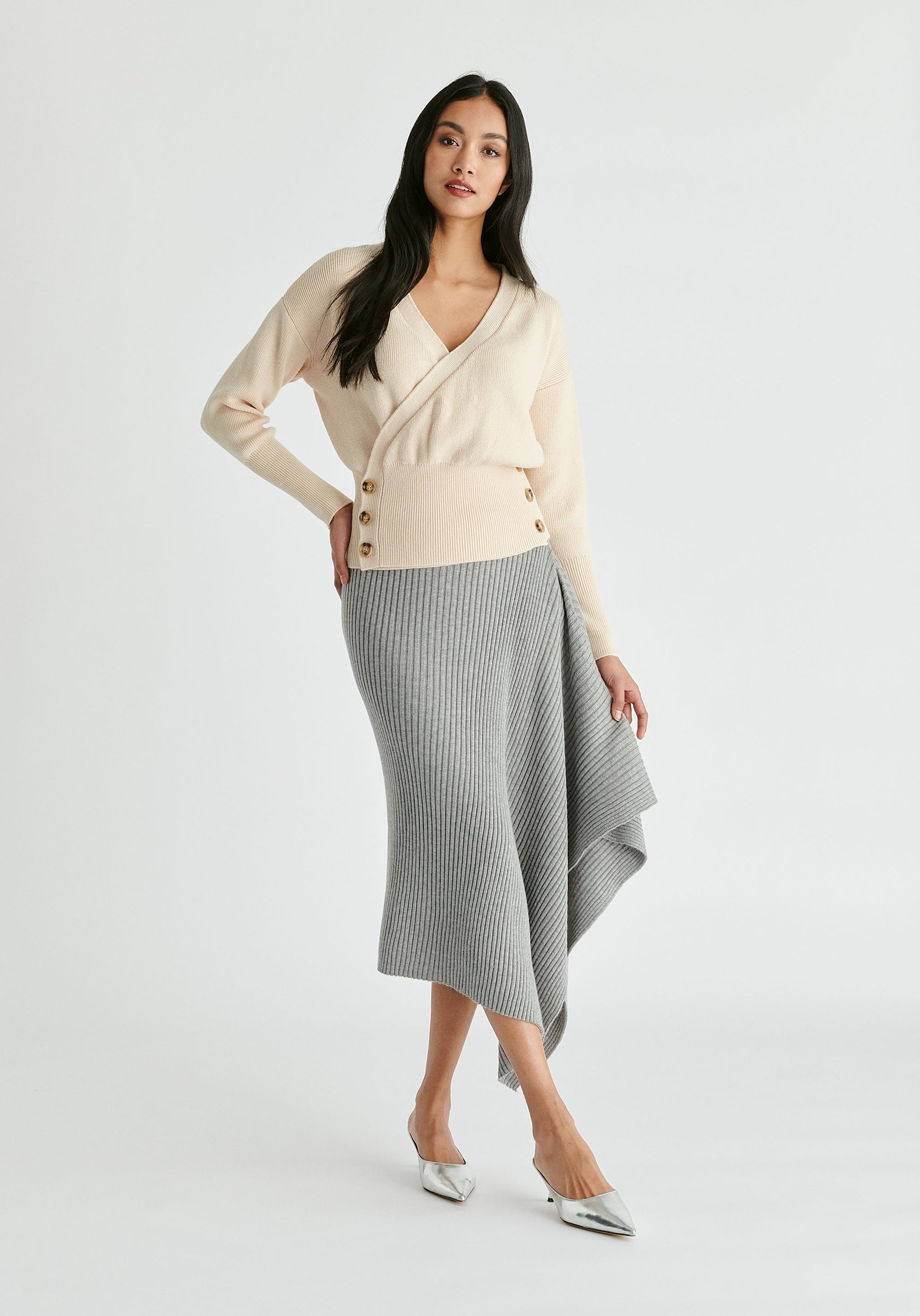 Draped Knitted Skirt in Grey Front