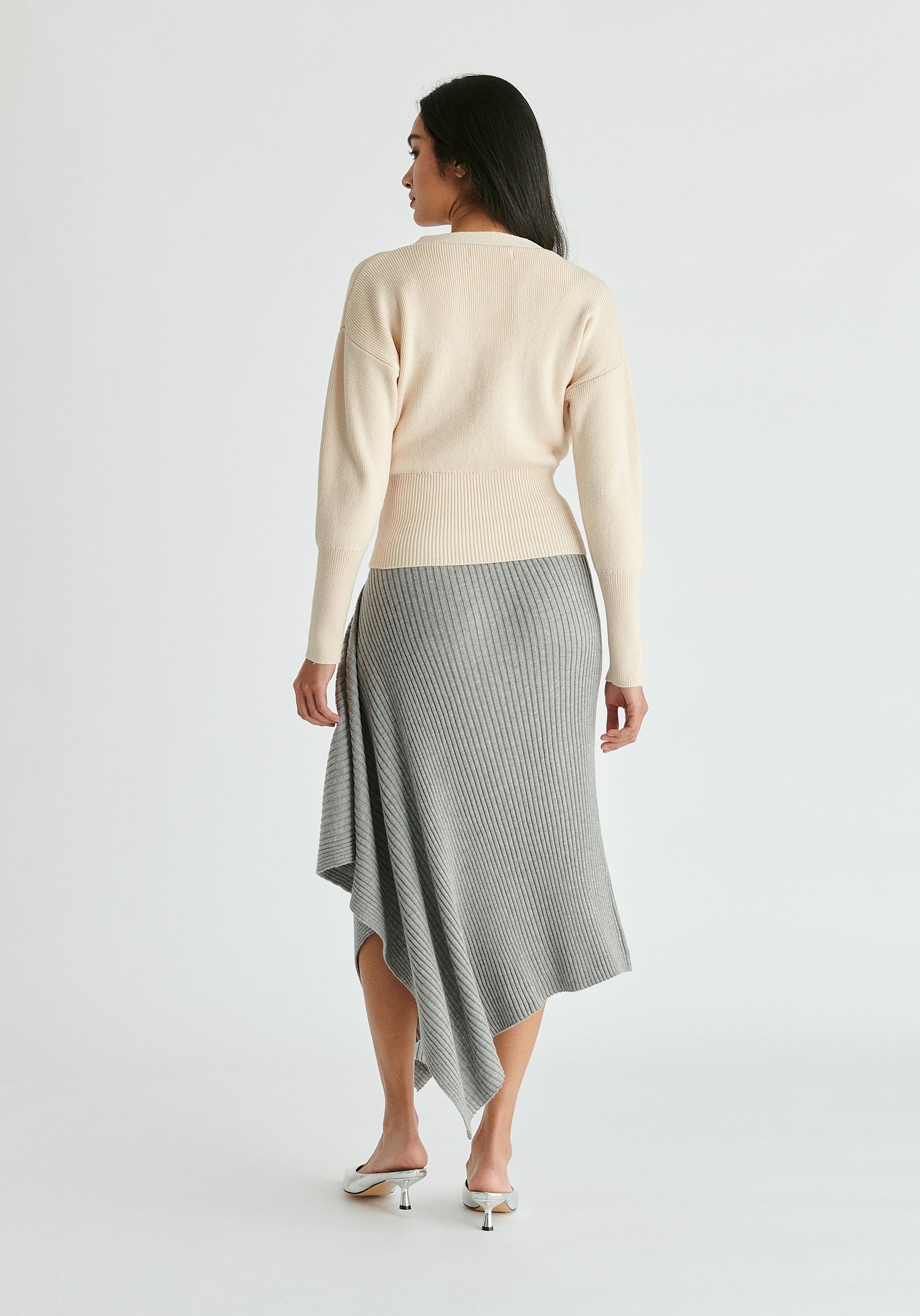 Draped Knitted Skirt in Grey Back