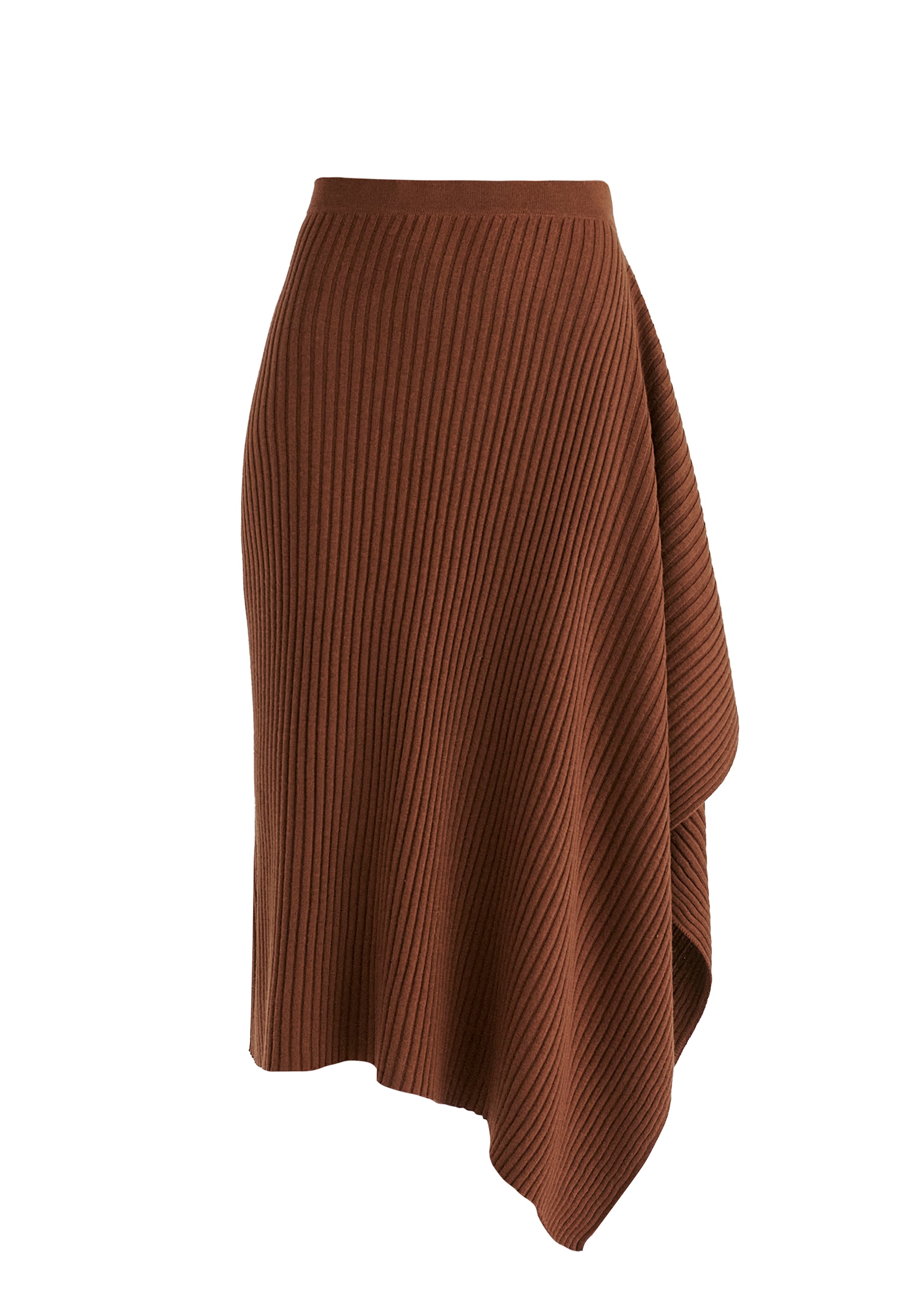 Draped Knitted Skirt in Brown Closeup