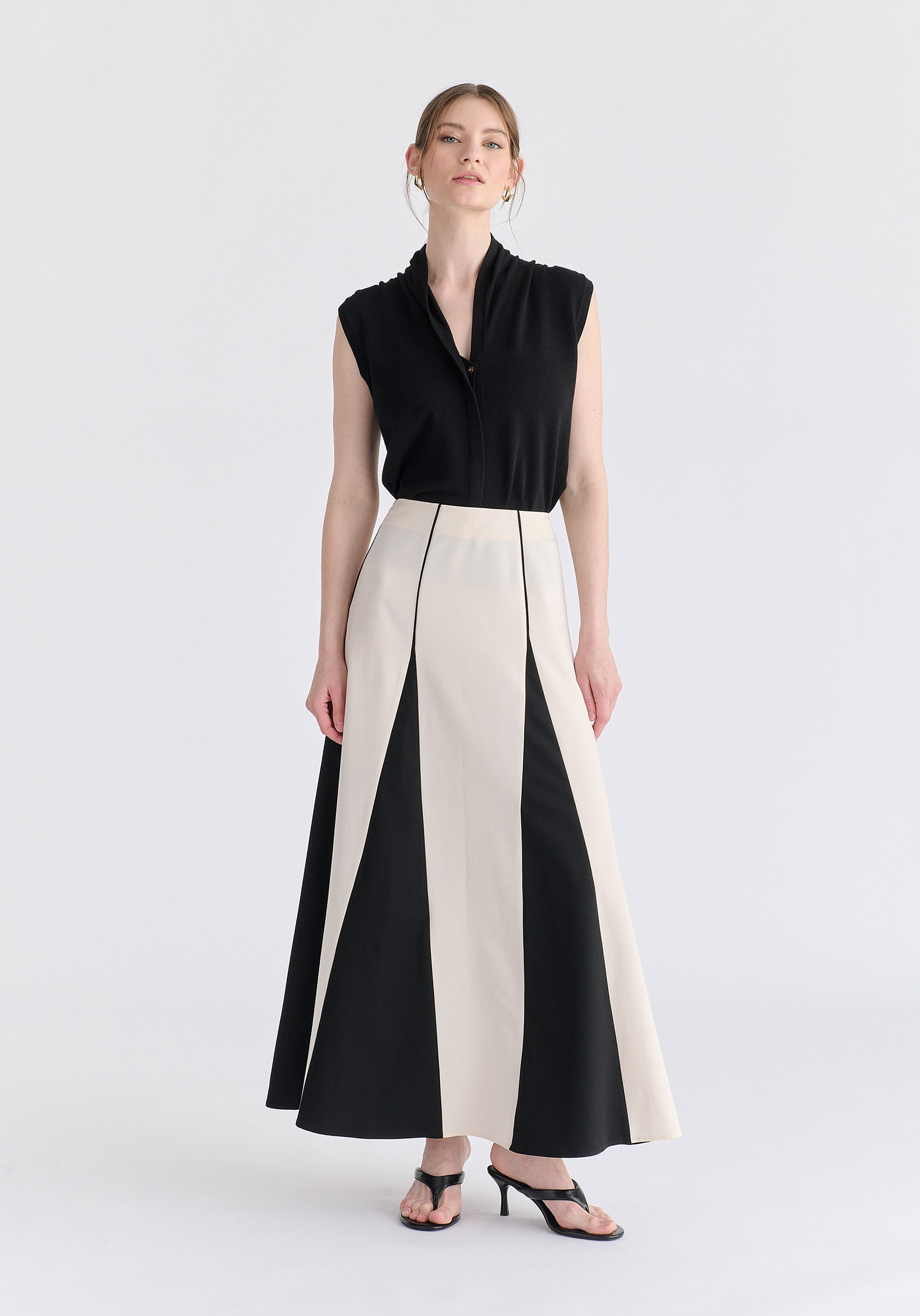 Draped Collar Knit Waistcoat in Black Front