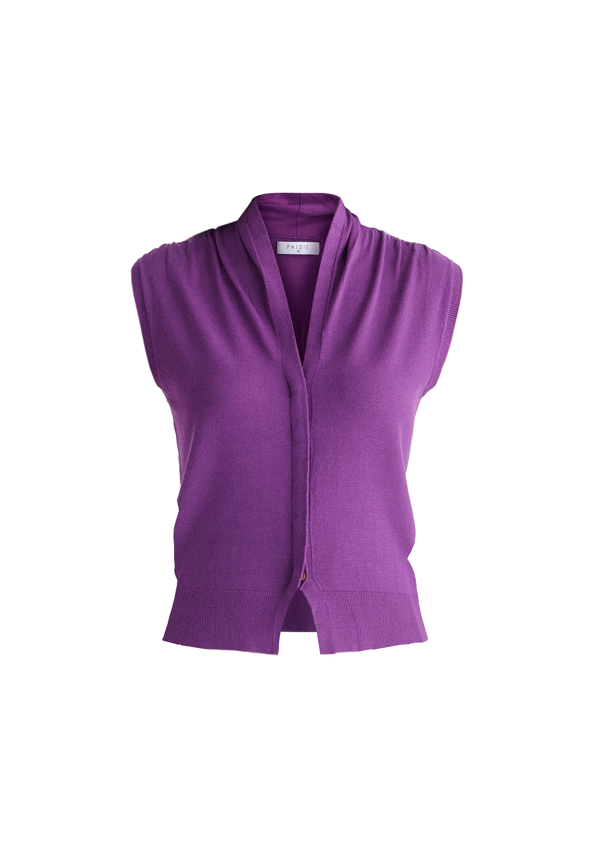 Draped Collar Knit Waistcoat in Purple Cutout