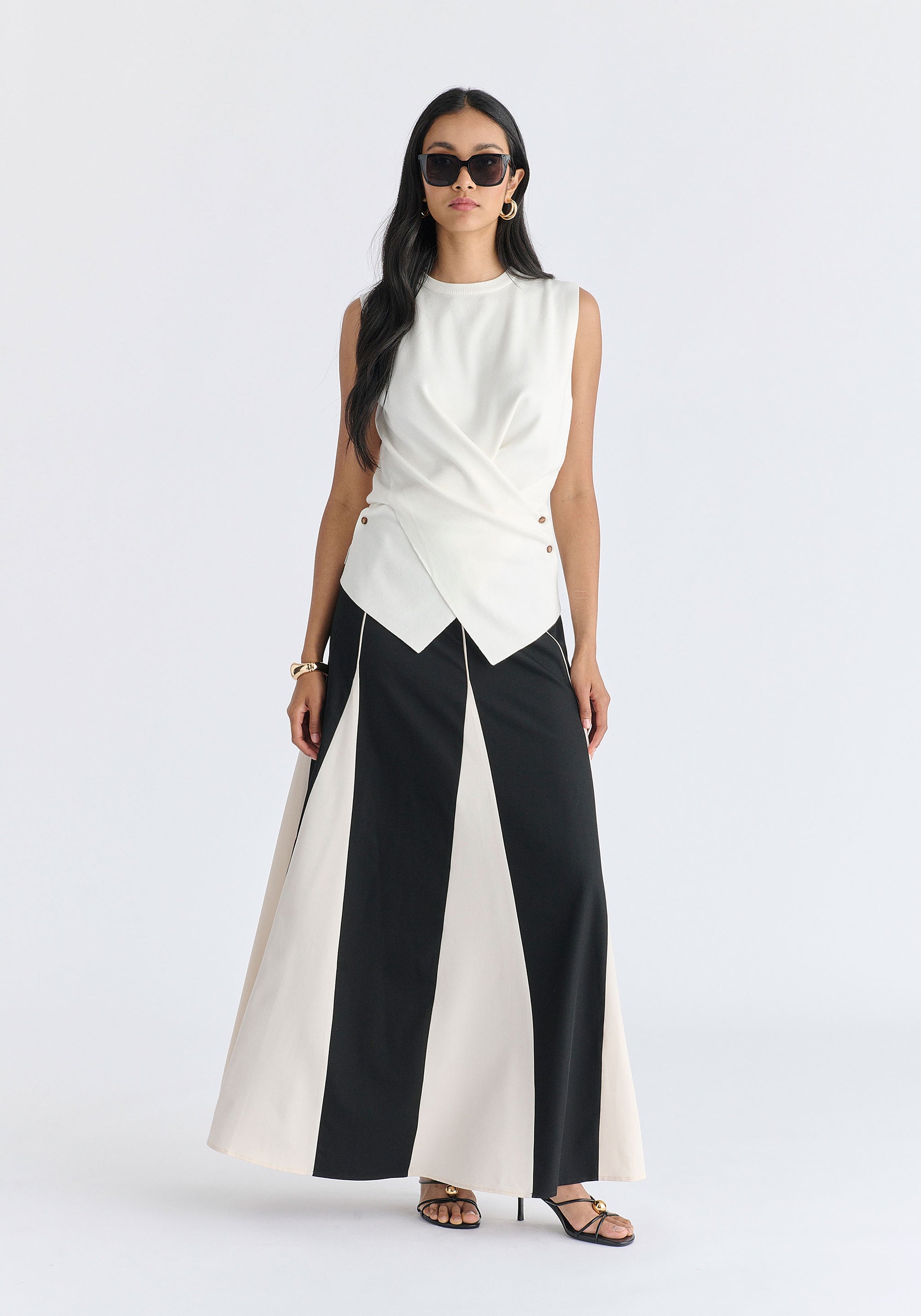 Crew Neck Wrap Front Knit Top in White Front