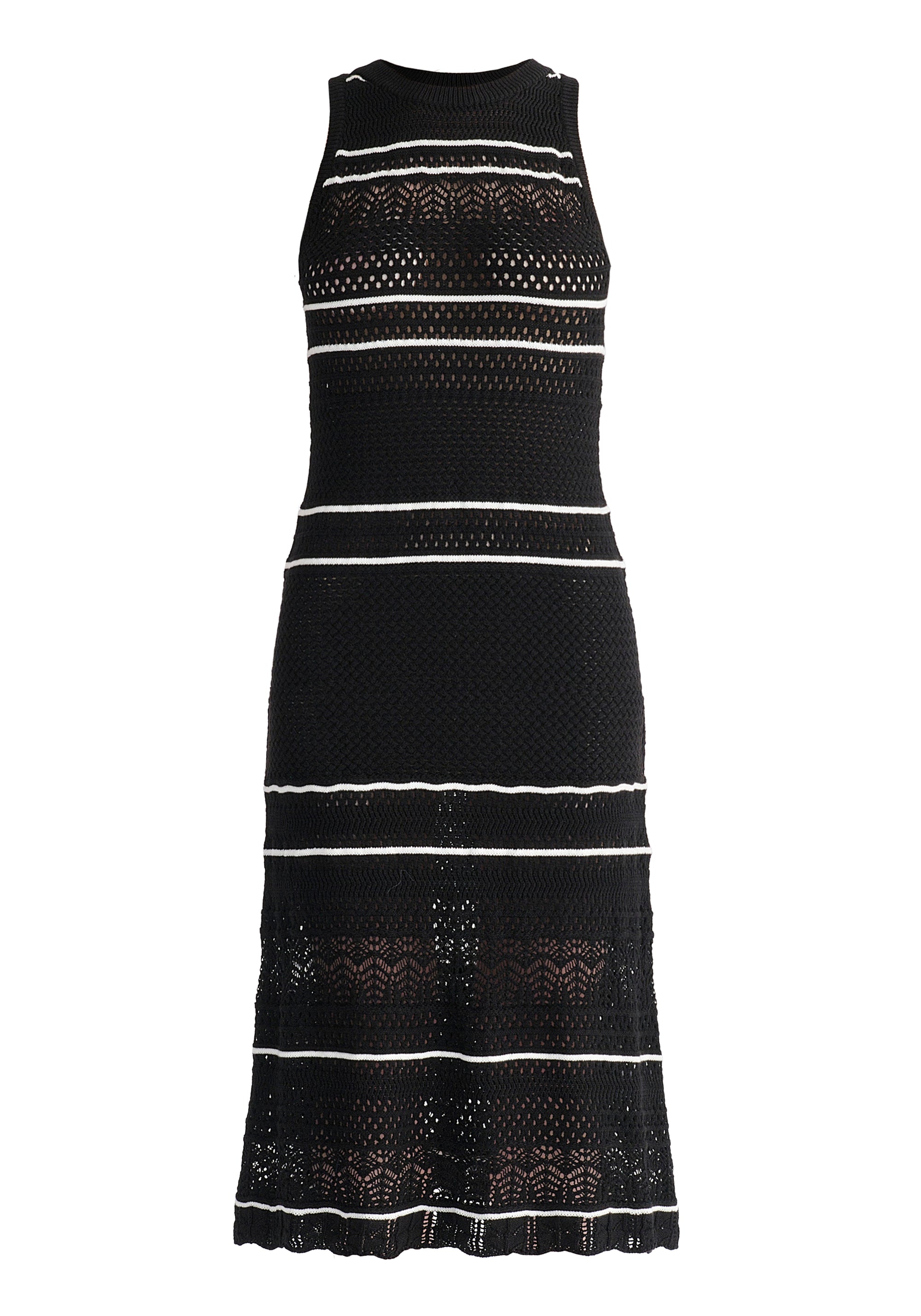 Contrast Detail Pointelle Knitted Dress in Black Cutout