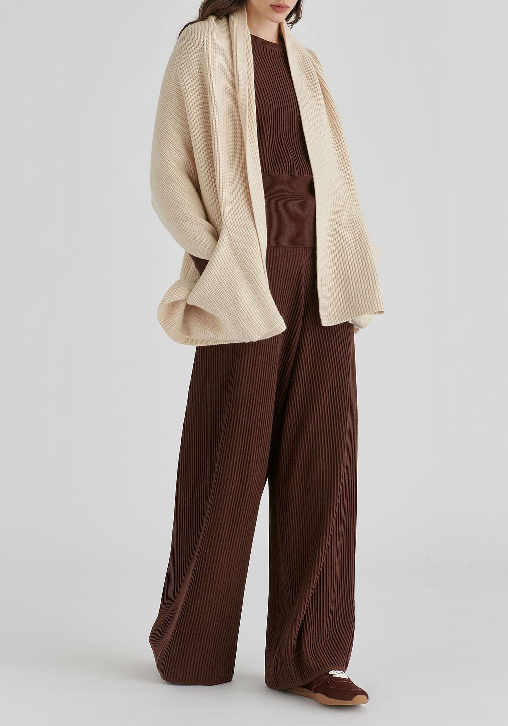 Ribbed Scarf Wrap with Front Pockets