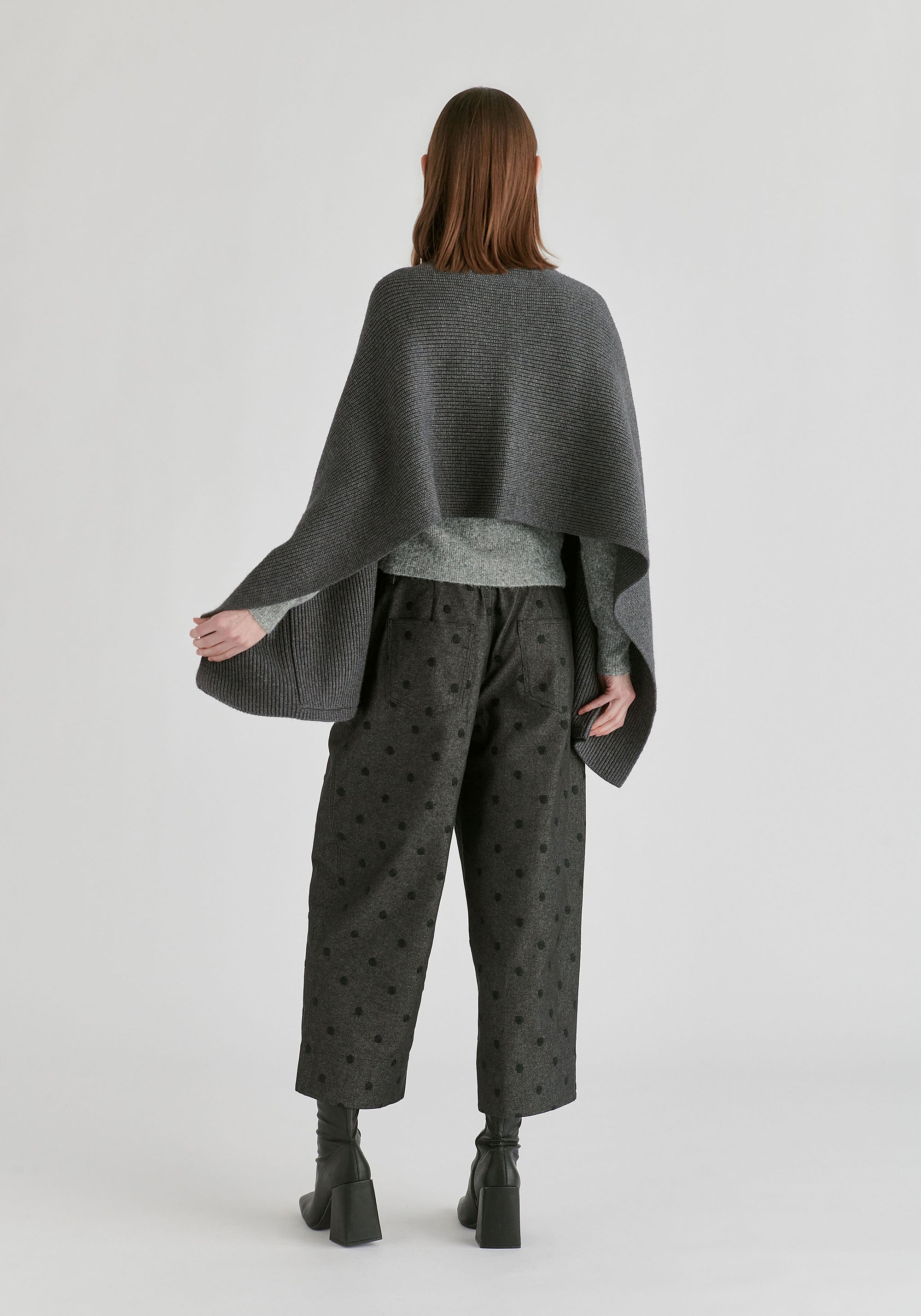 Ribbed Scarf Wrap with Front Pockets in Dark Grey Back