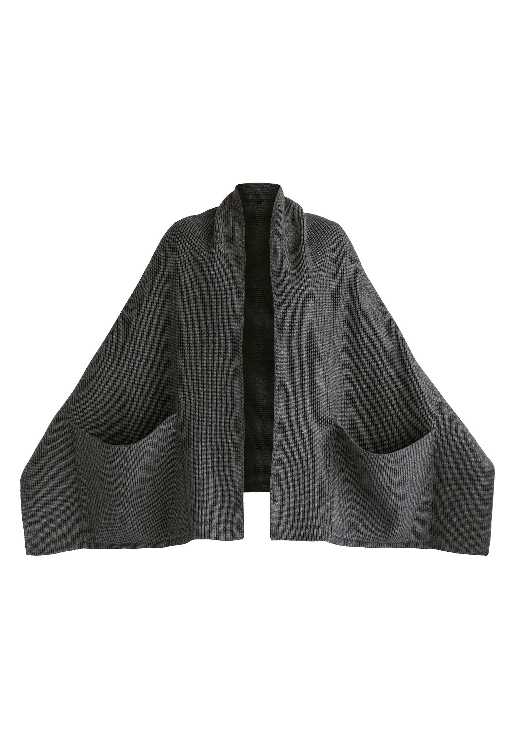 Ribbed Scarf Wrap with Front Pockets in Dark Grey Cutout