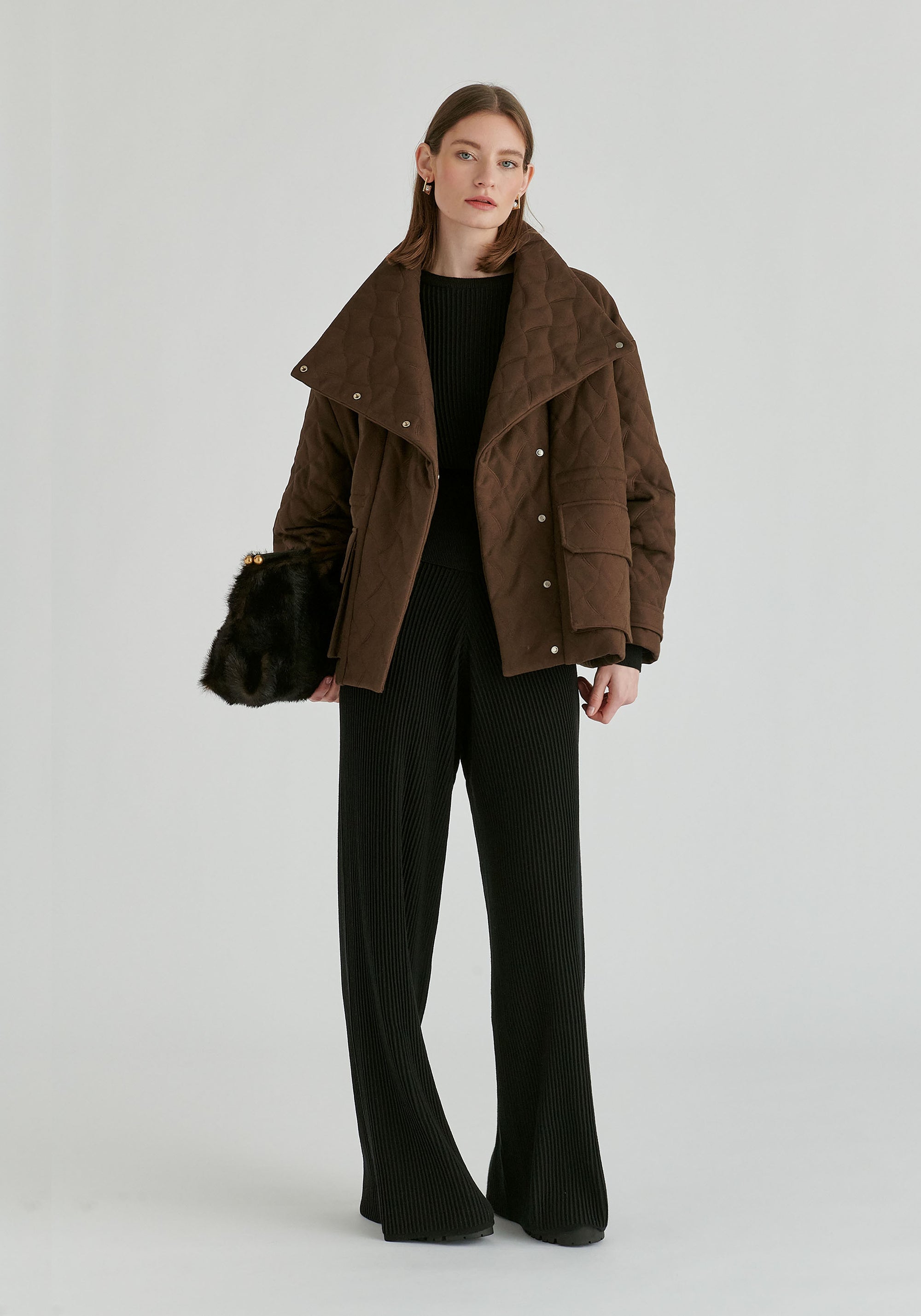 Ribbed Trousers with Wide Waistband