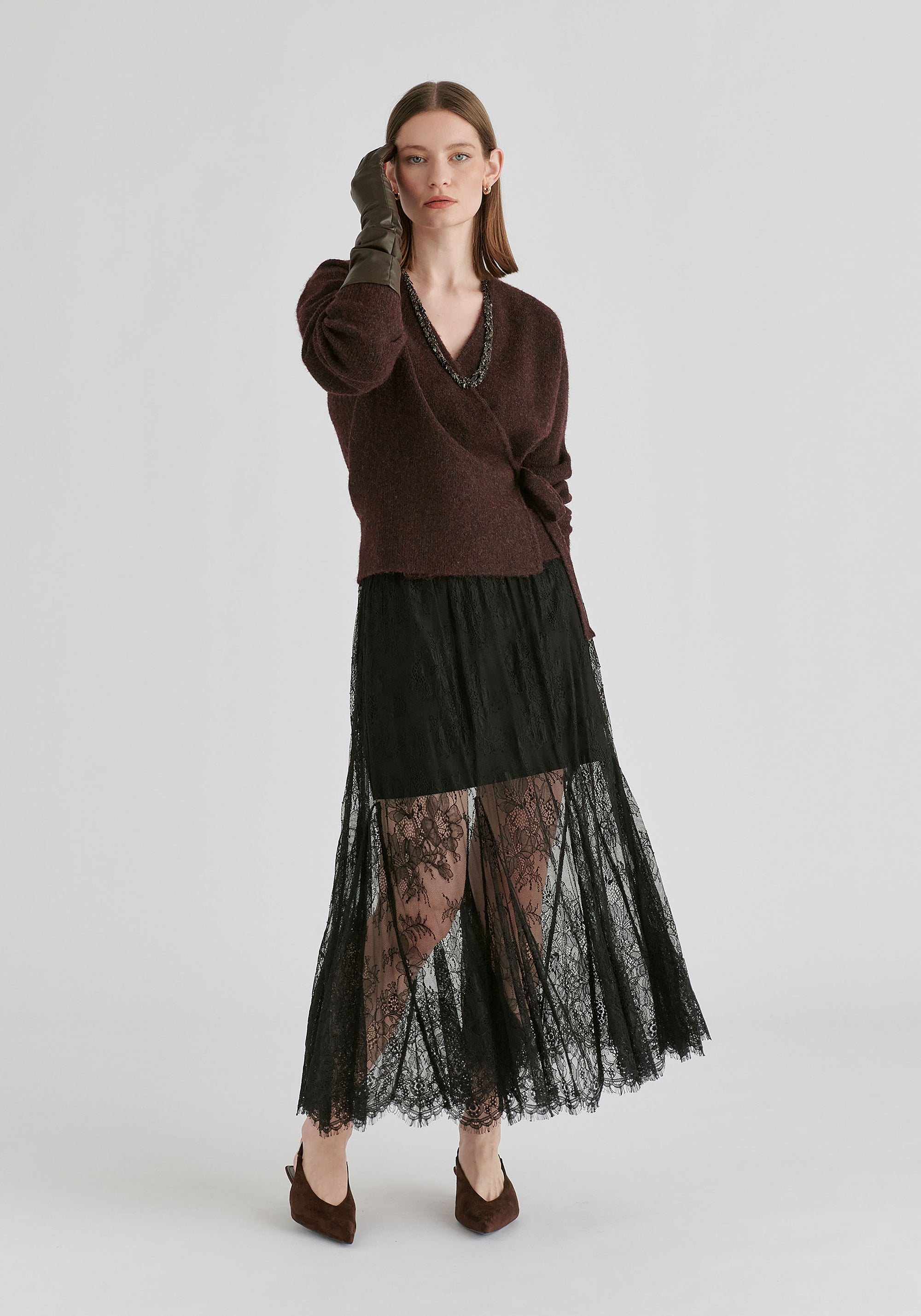 Fuzzy Knit Wrap Jumper