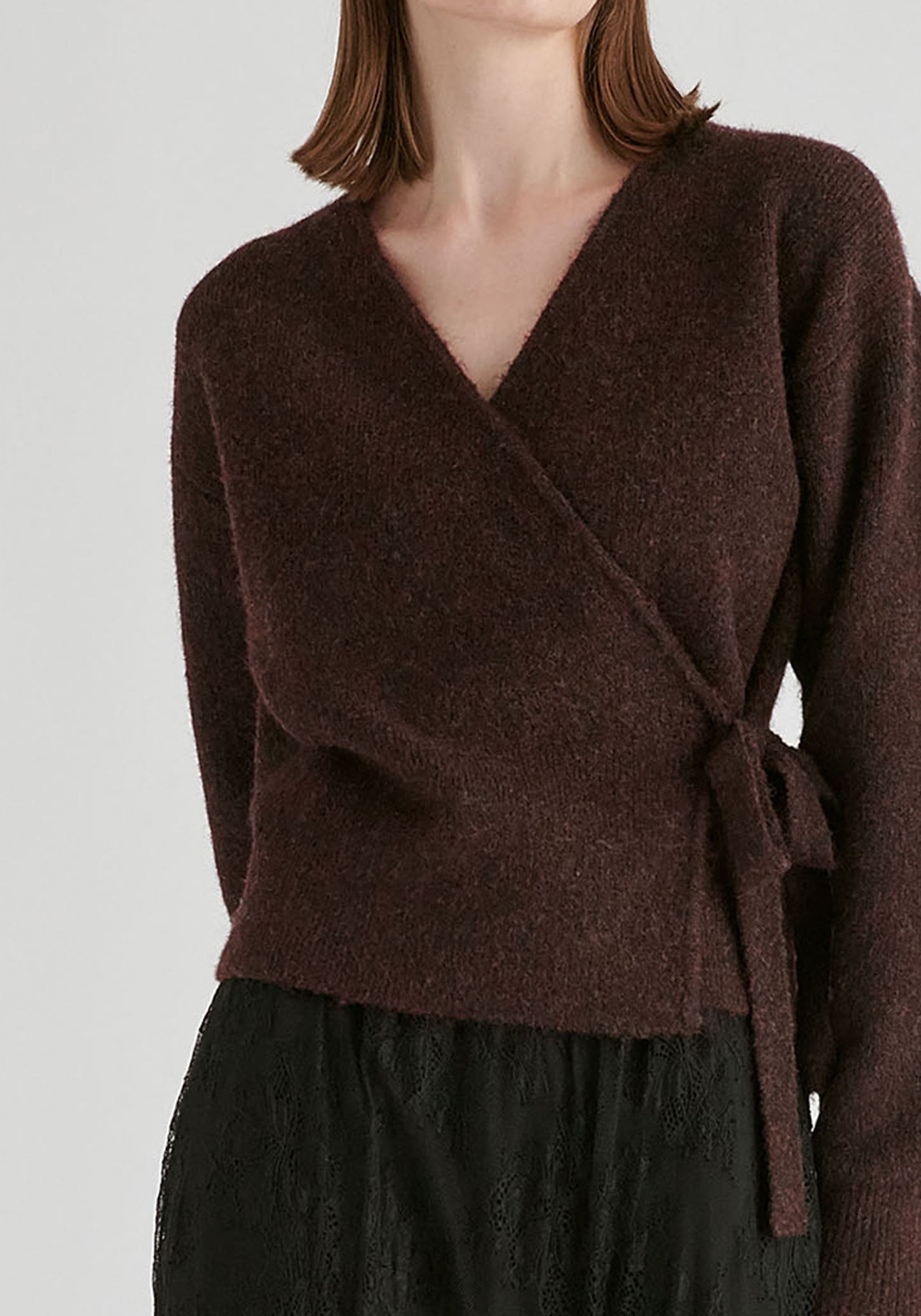 Fuzzy Knit Wrap Jumper