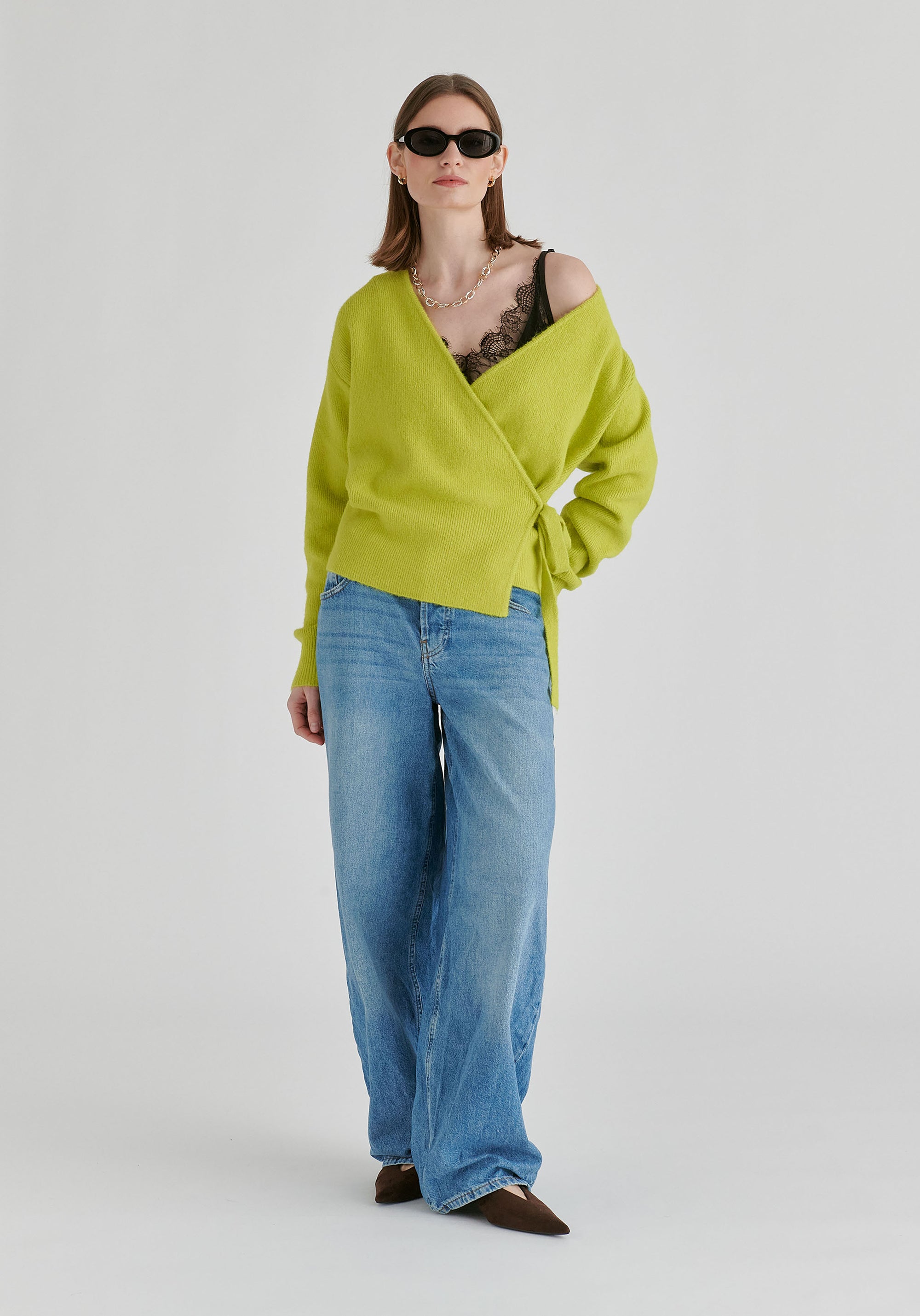 Fuzzy Knit Wrap Jumper