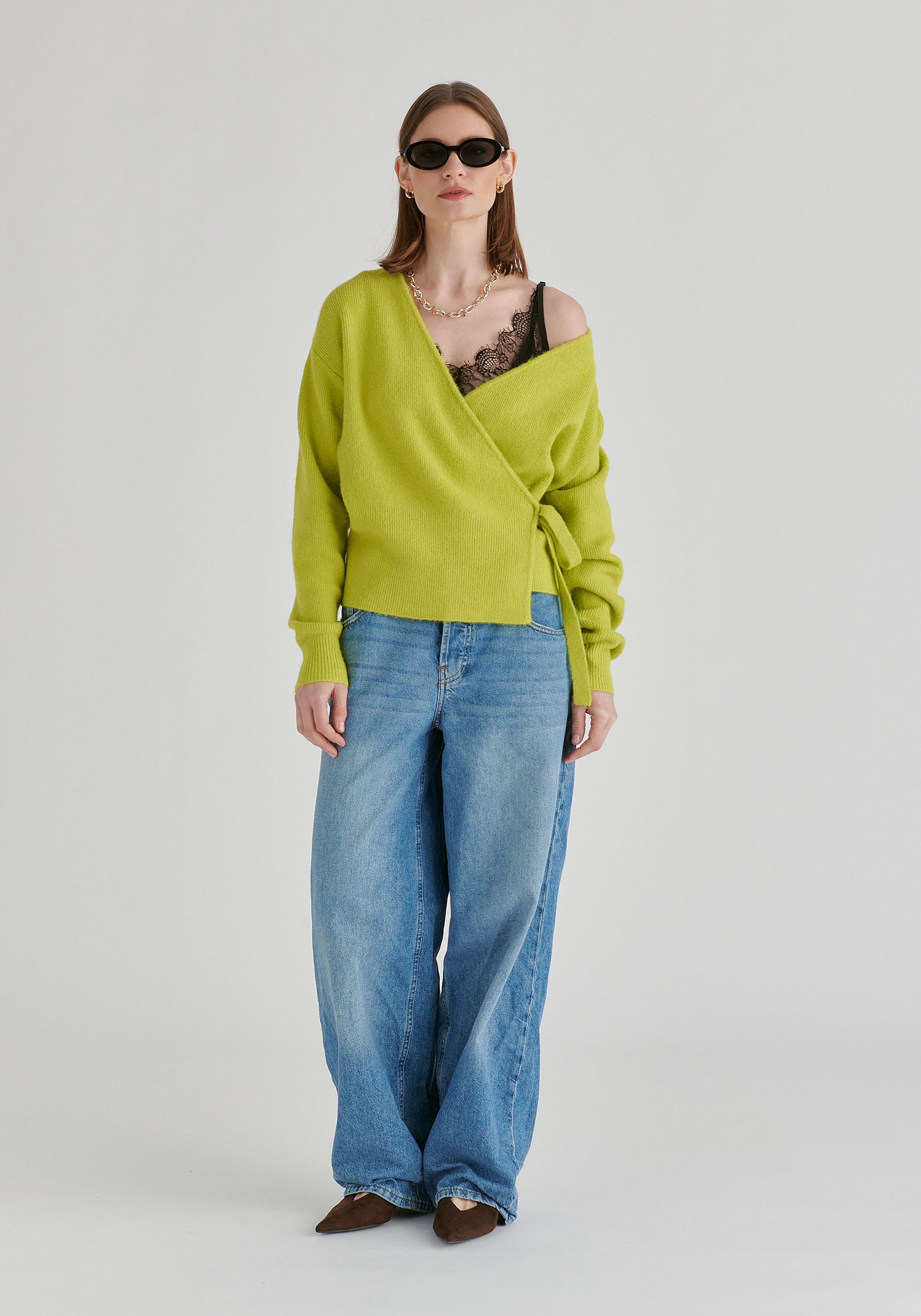 Fuzzy Knit Wrap Jumper