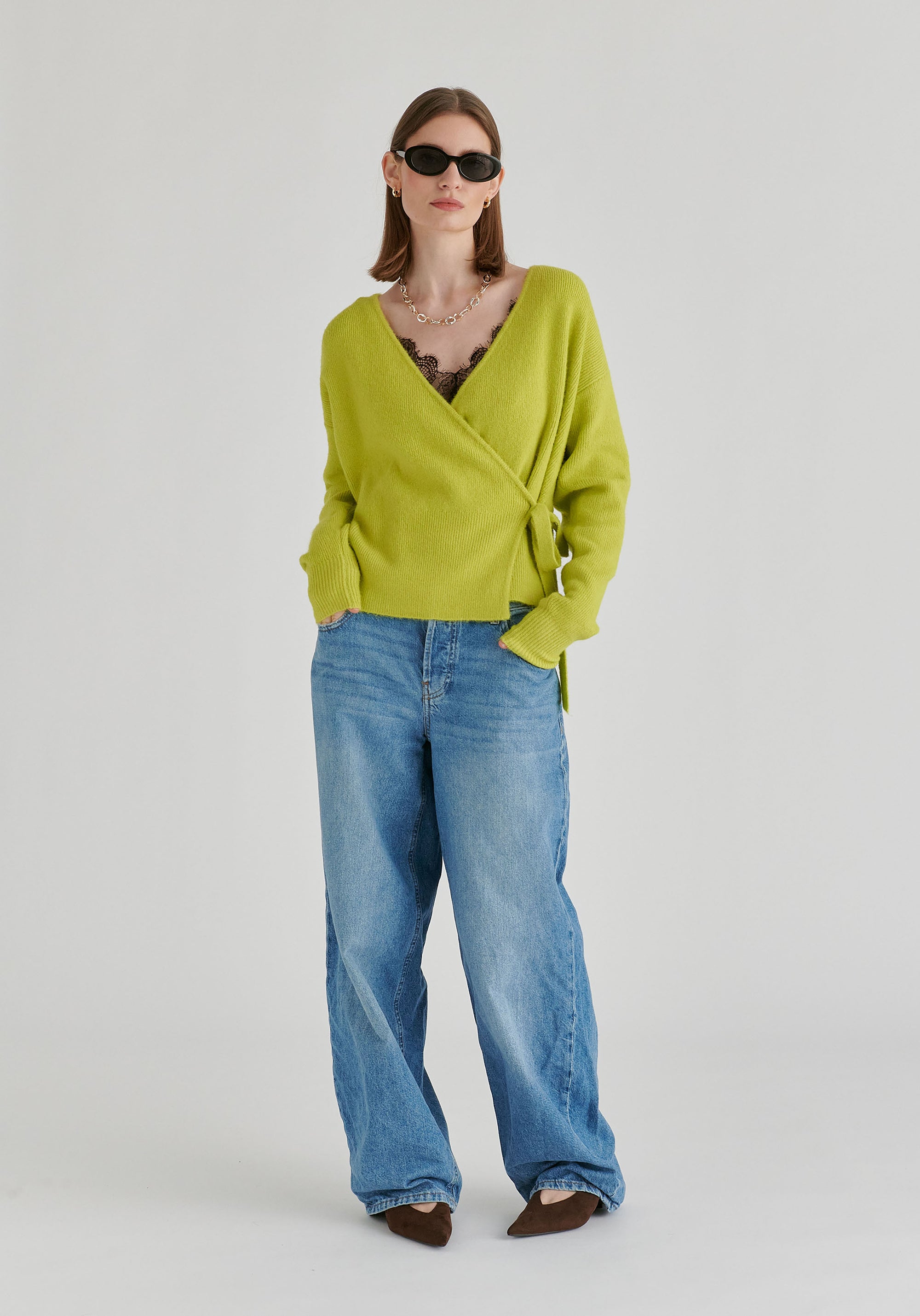 Fuzzy Knit Wrap Jumper