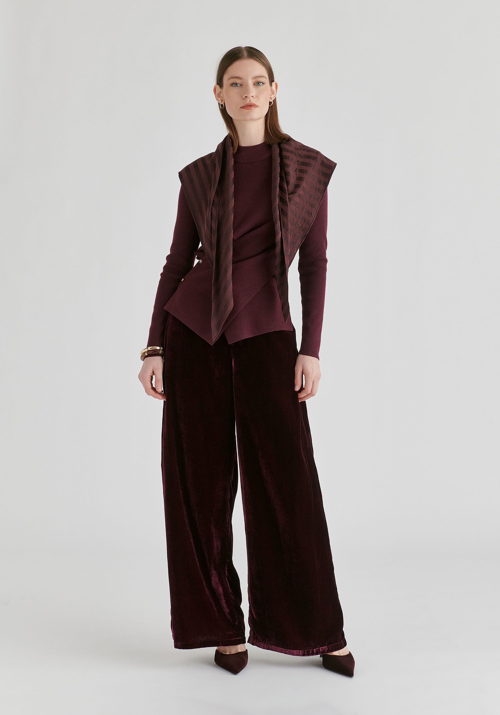 Wrap Front Knit Top with Mock Neck and Button Detail