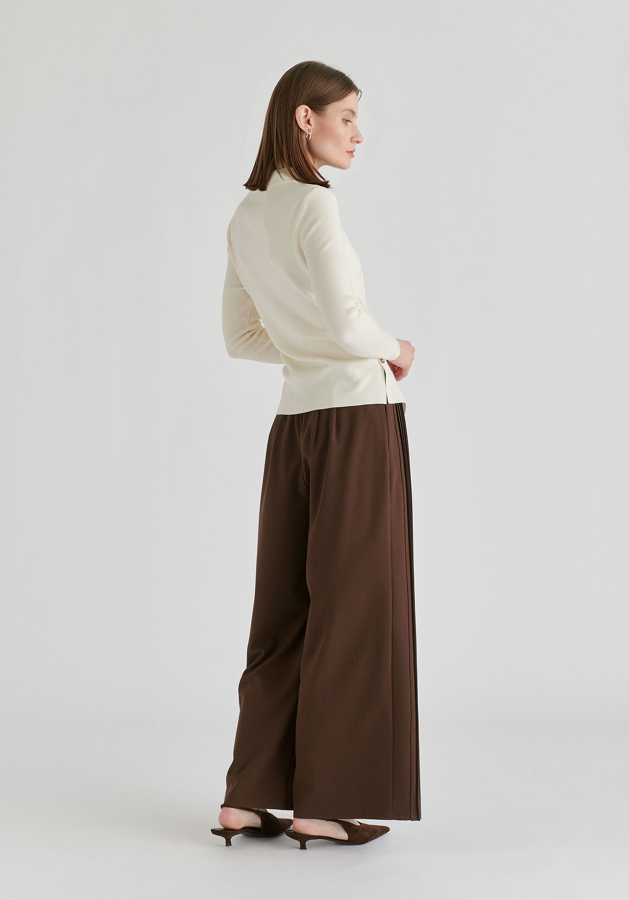 Wrap Front Knit Top with Mock Neck and Button Detail