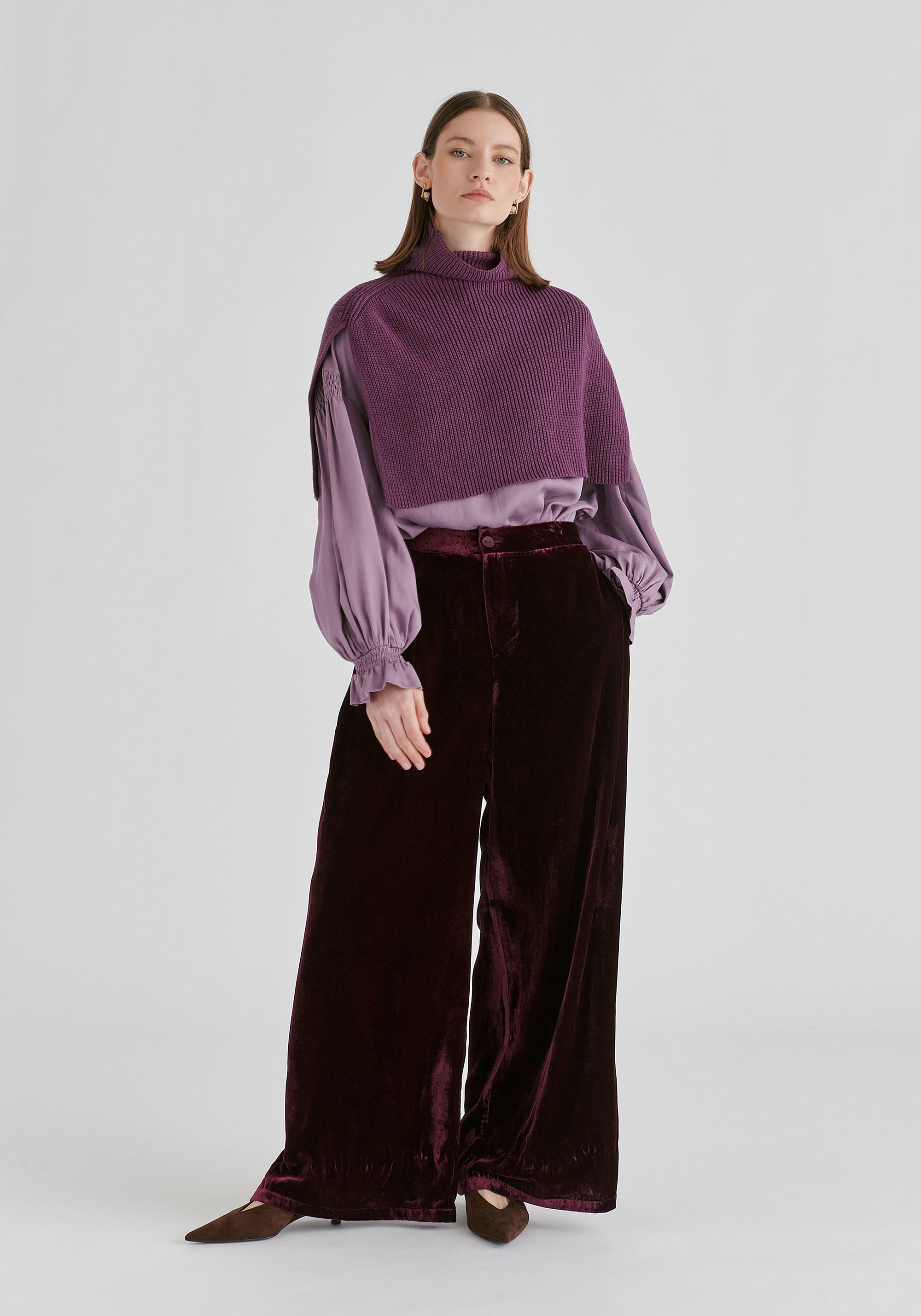 Rib-Knit Neck Warmer in Purple Front