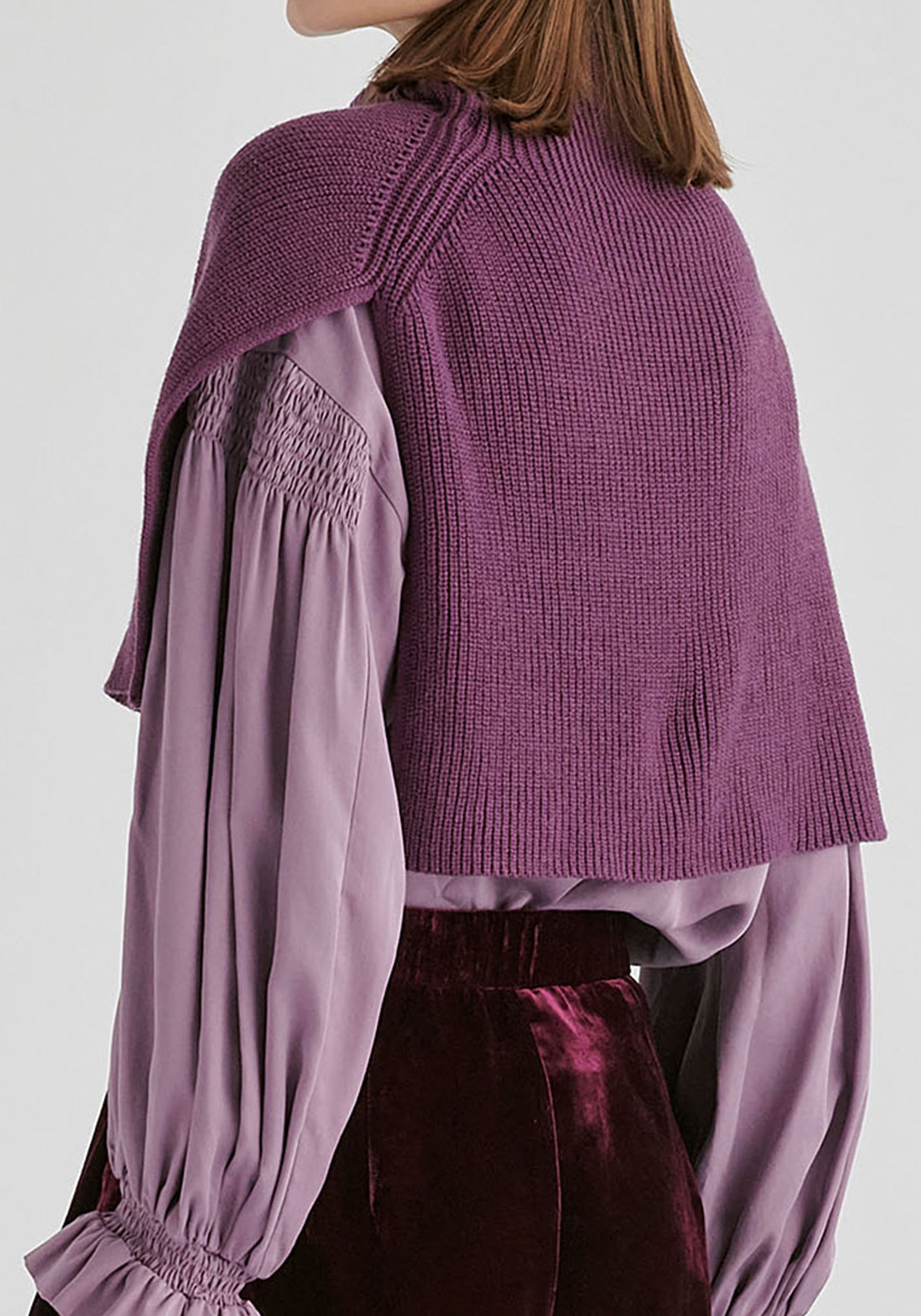 Rib-Knit Neck Warmer in Purple Closeup