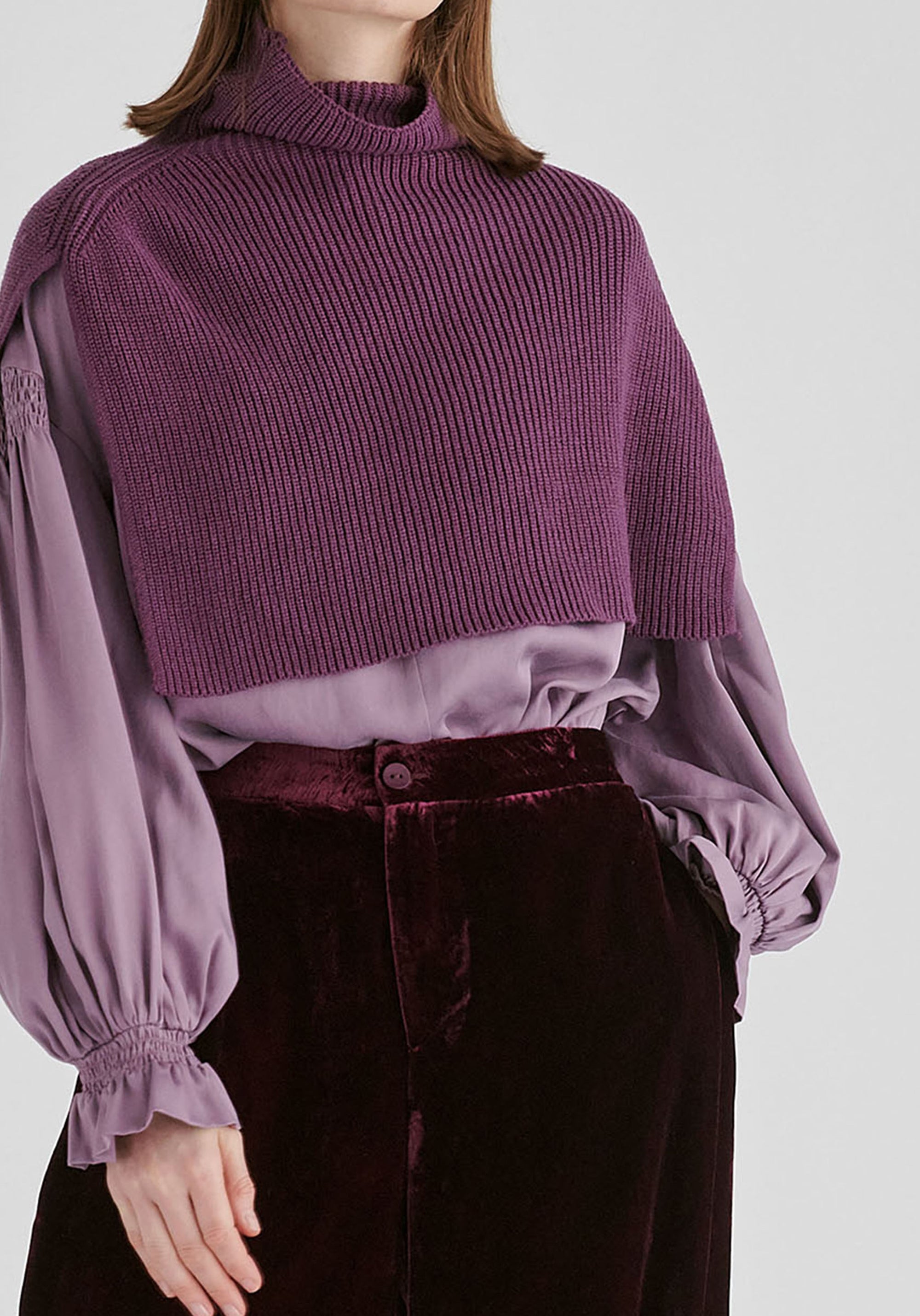 Rib-Knit Neck Warmer in Purple Closeup