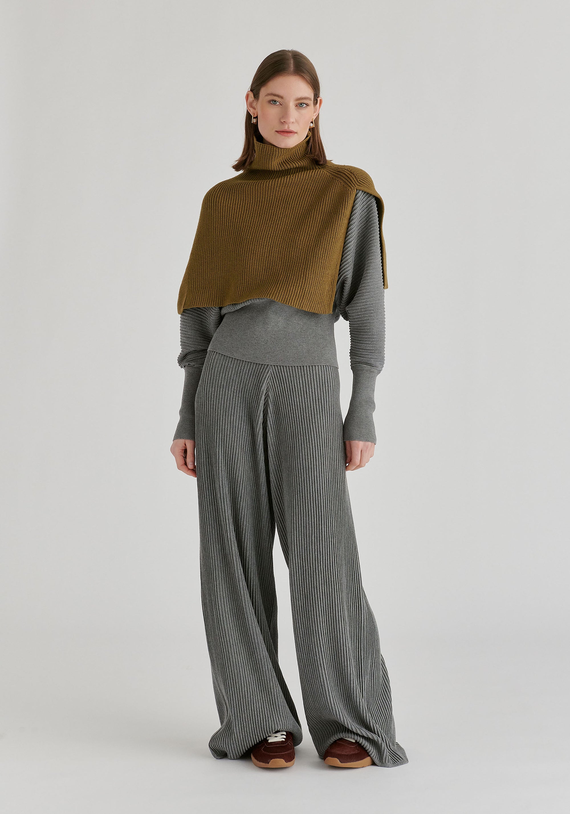 Rib-Knit Neck Warmer in Olive Green Front