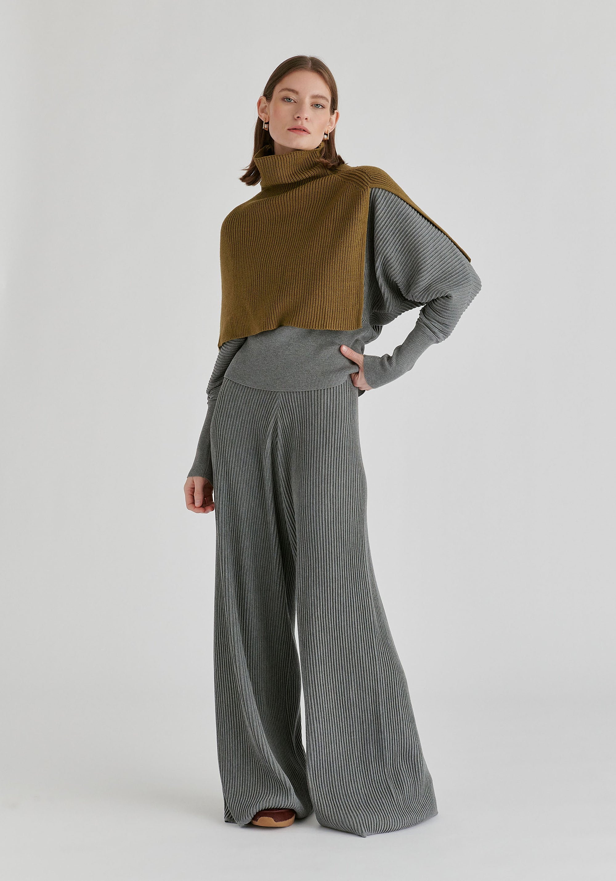 Rib-Knit Neck Warmer in Olive Green Front