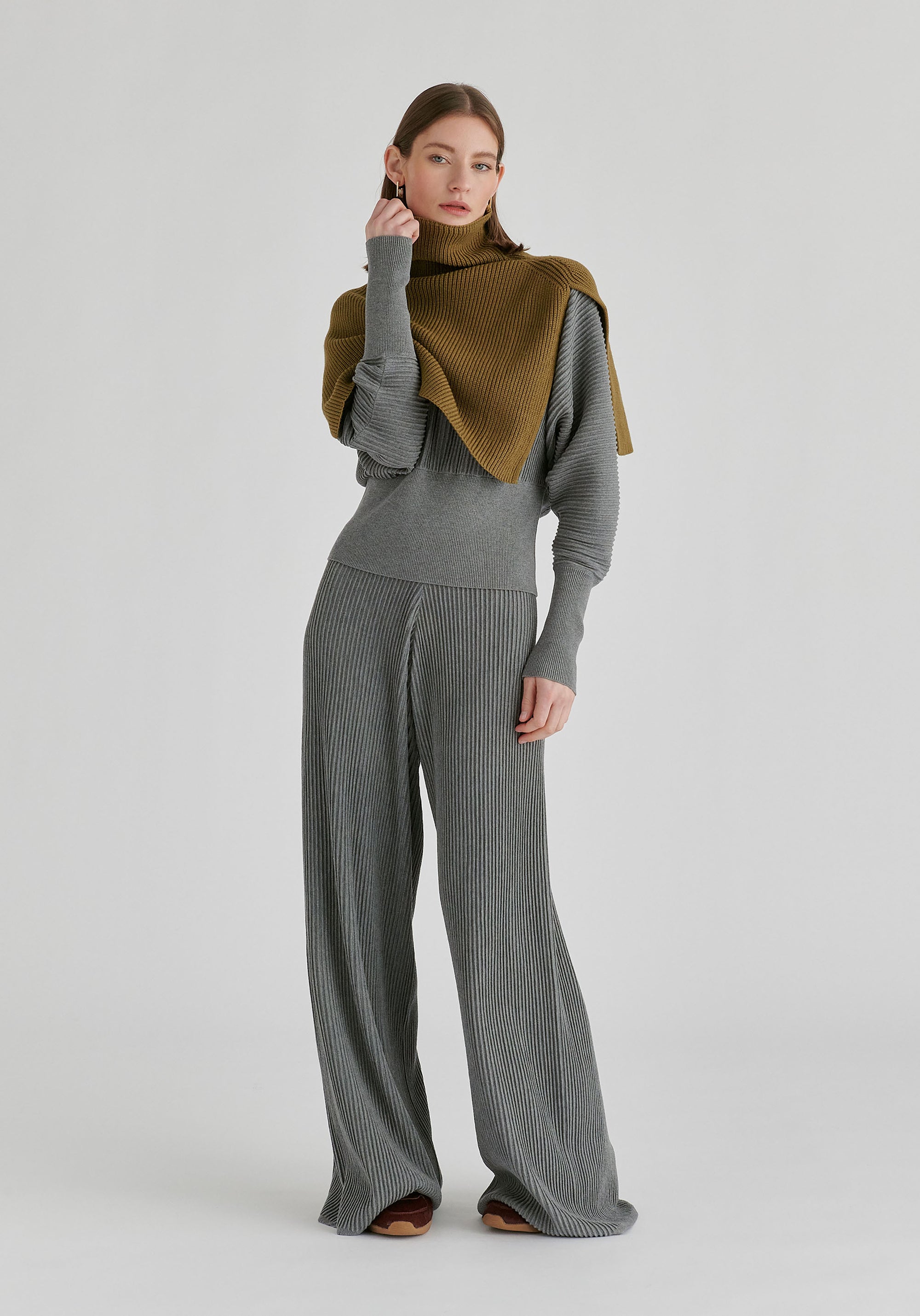Rib-Knit Neck Warmer in Olive Green Front