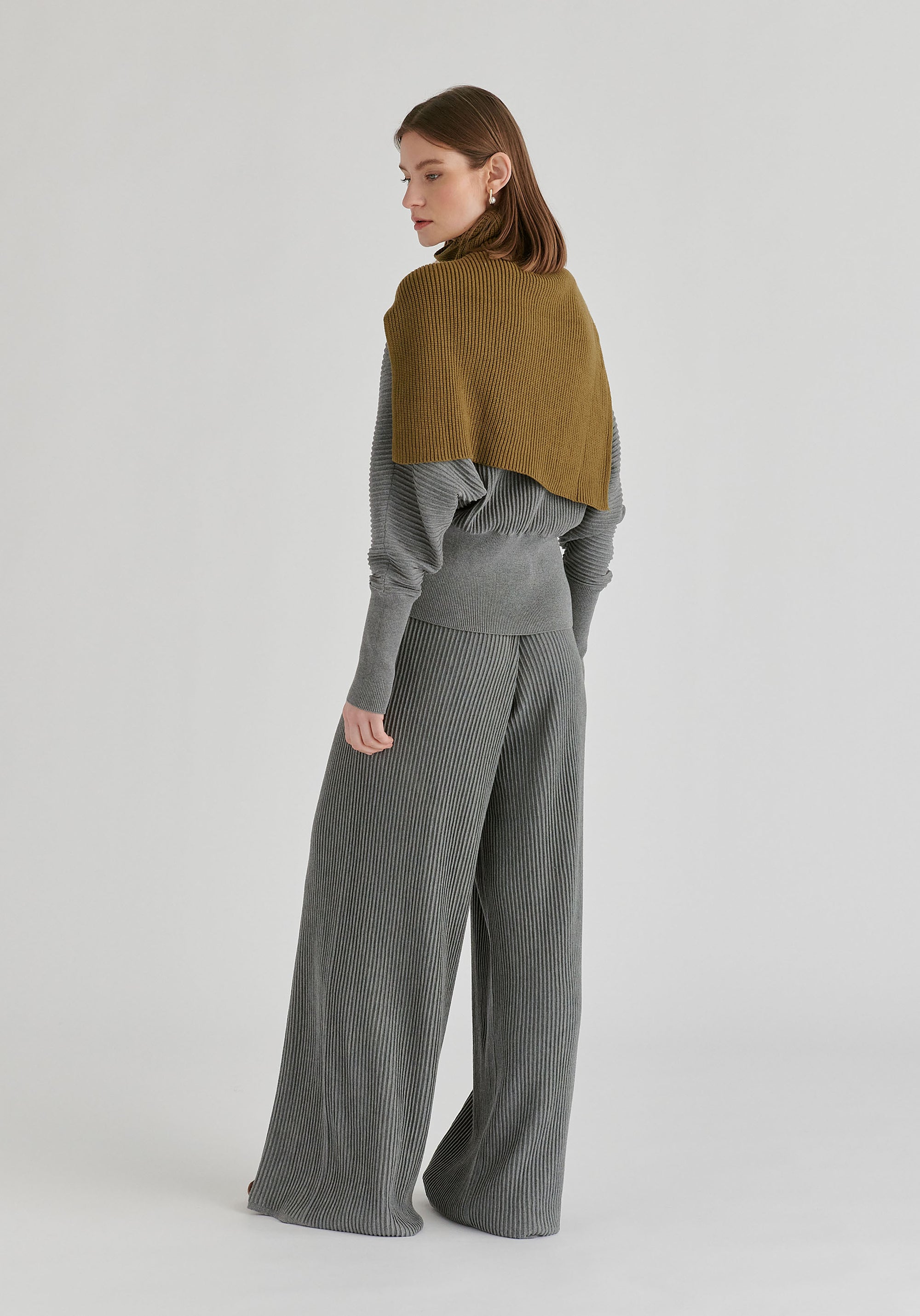 Rib-Knit Neck Warmer in Olive Green Back
