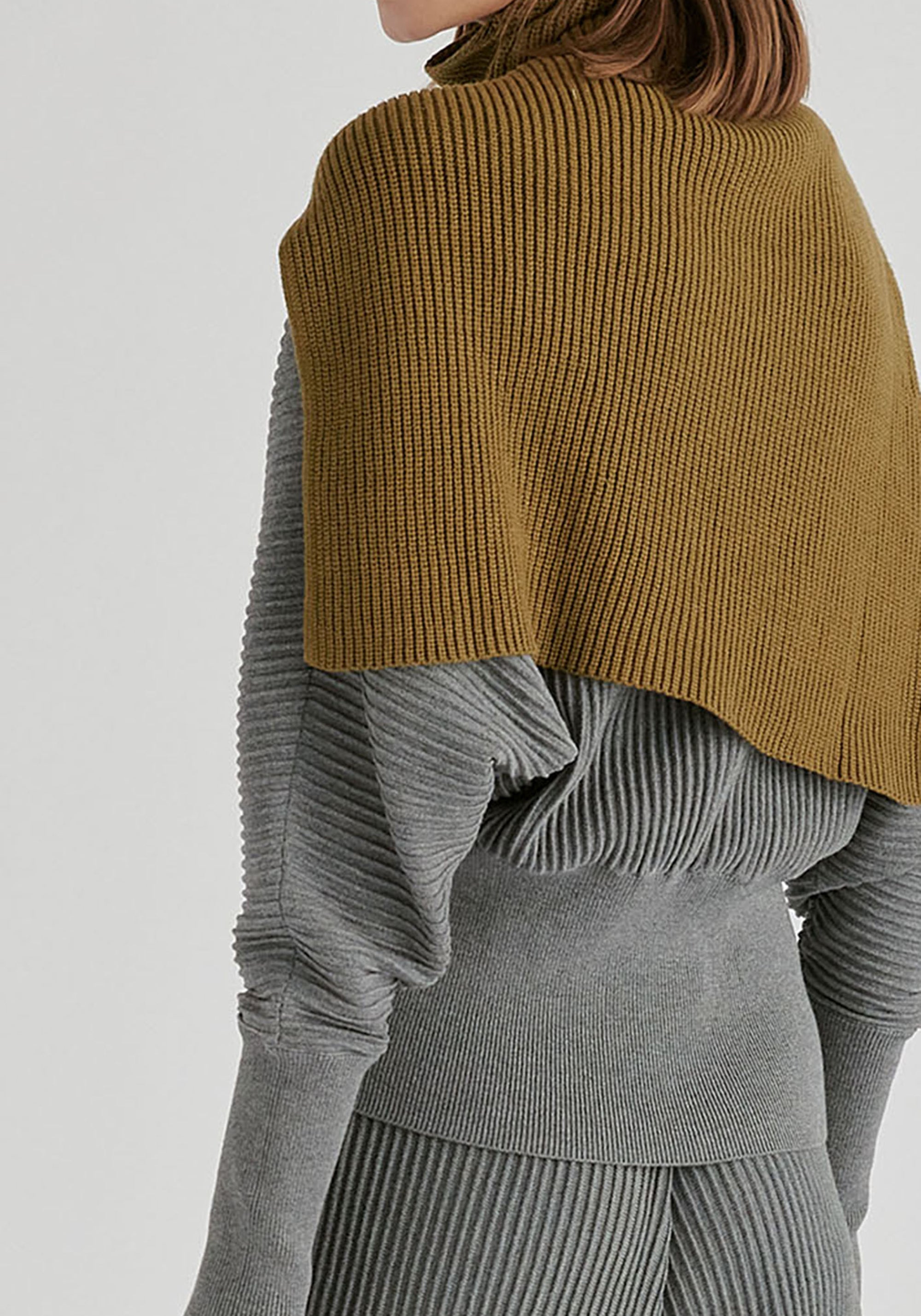 Rib-Knit Neck Warmer in Olive Green Closeup