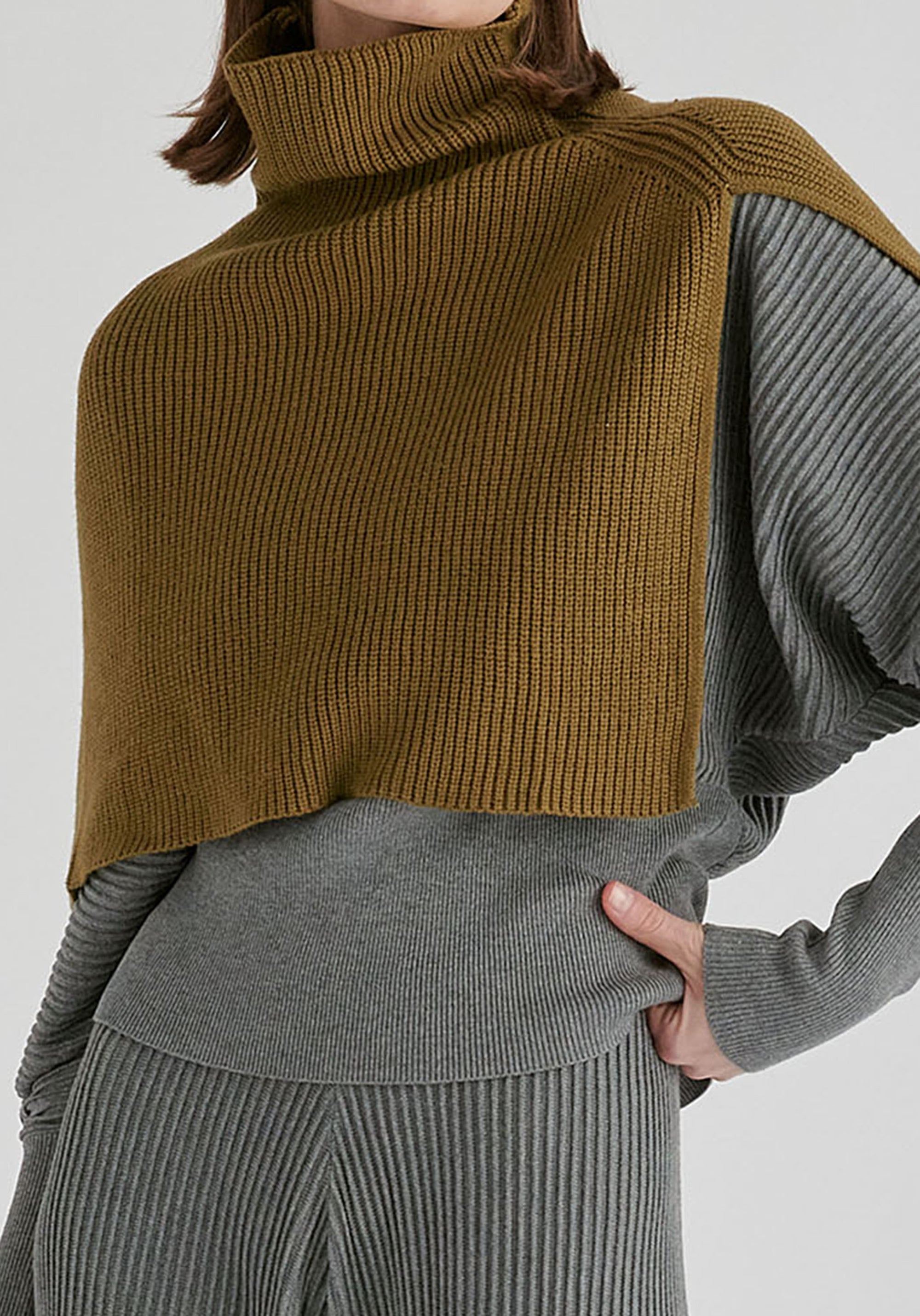 Rib-Knit Neck Warmer in Olive Green Closeup