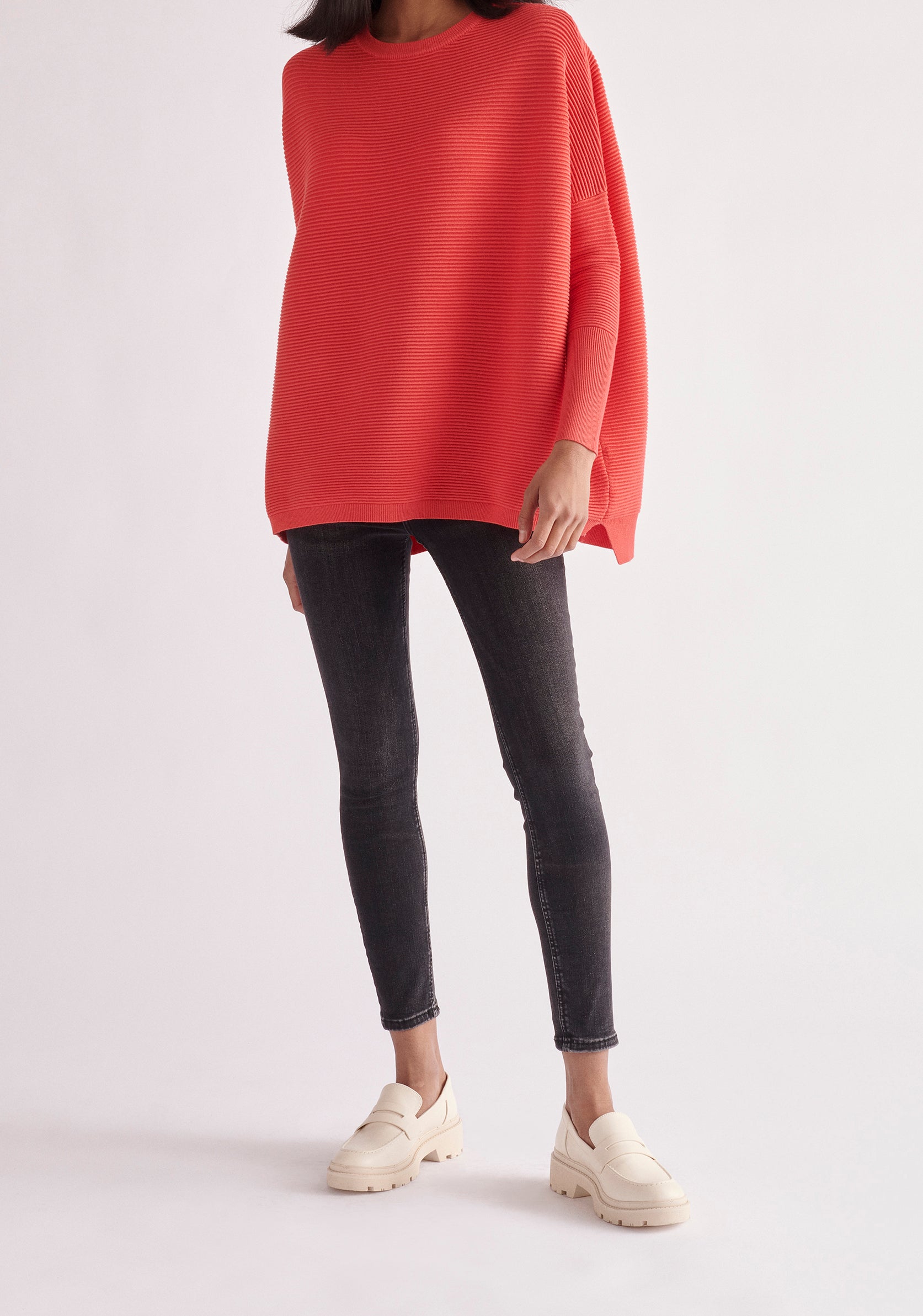 Paisie Ribbed Oversized Knit Jumper in Strawberry Pink 
