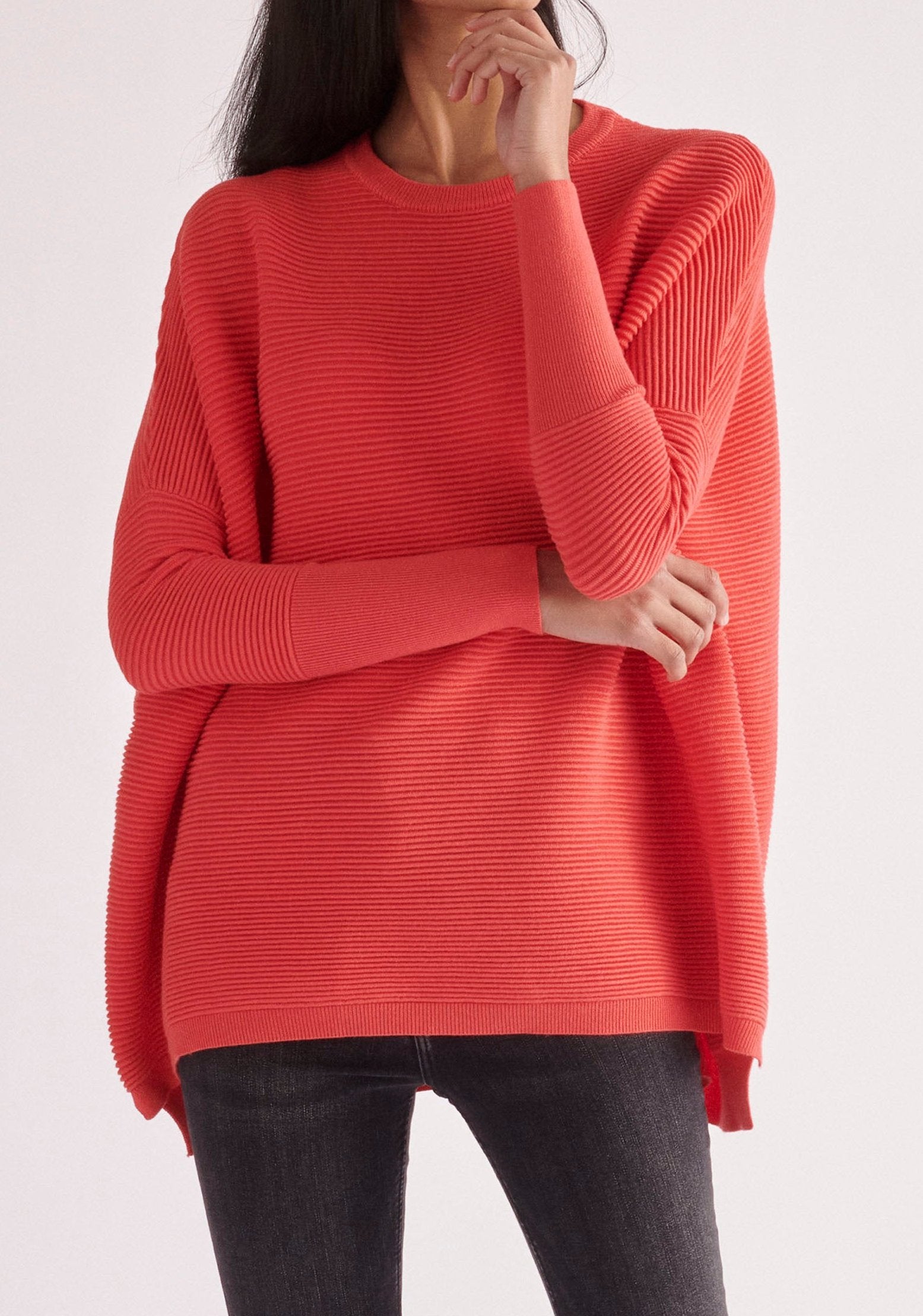 Paisie Ribbed Oversized Knit Jumper in Strawberry Pink 