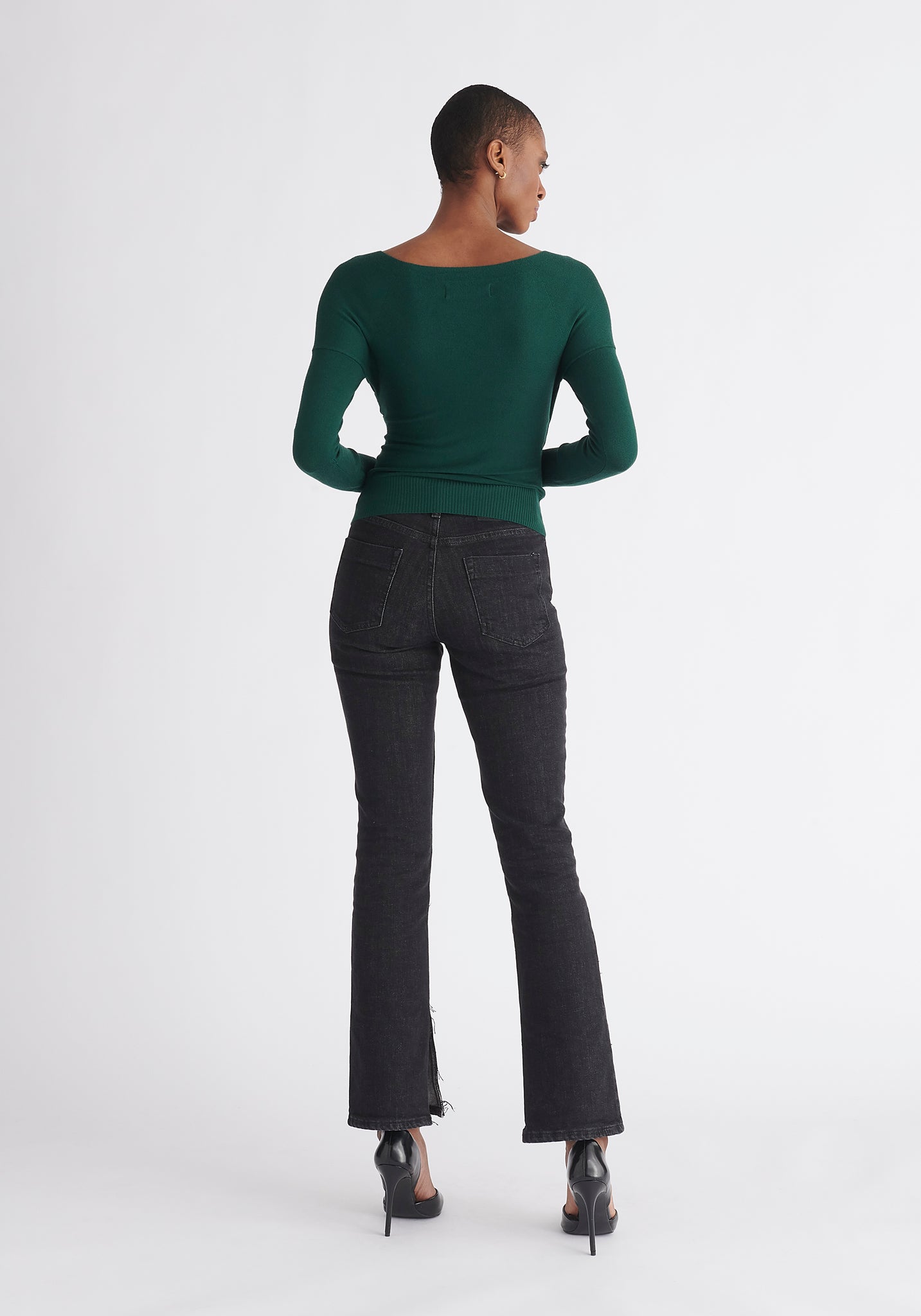 Long Sleeve Knit Wrap Top in Green Knitwear Paisie