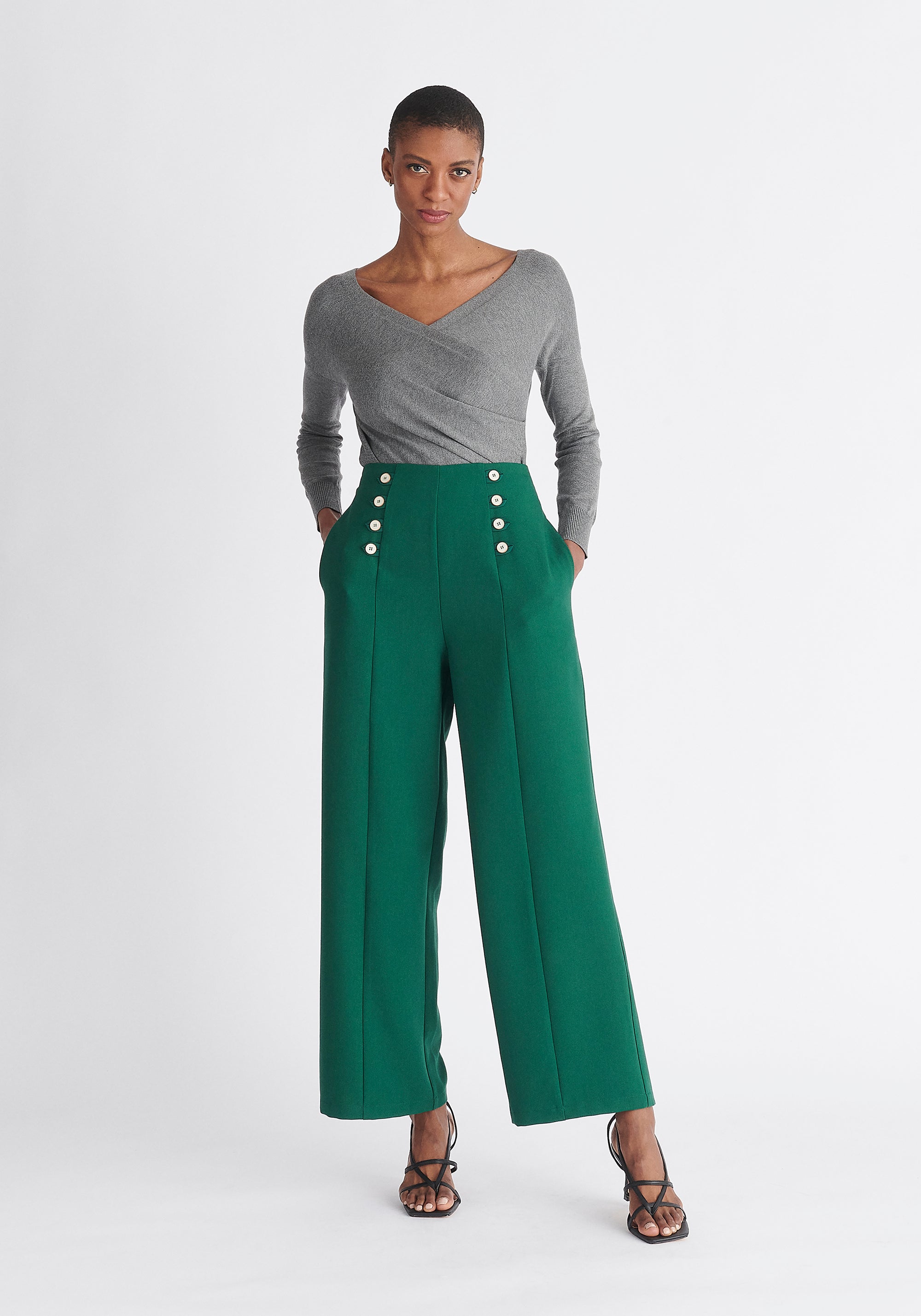 Paisie Long Sleeve Knit Wrap Top with in Grey