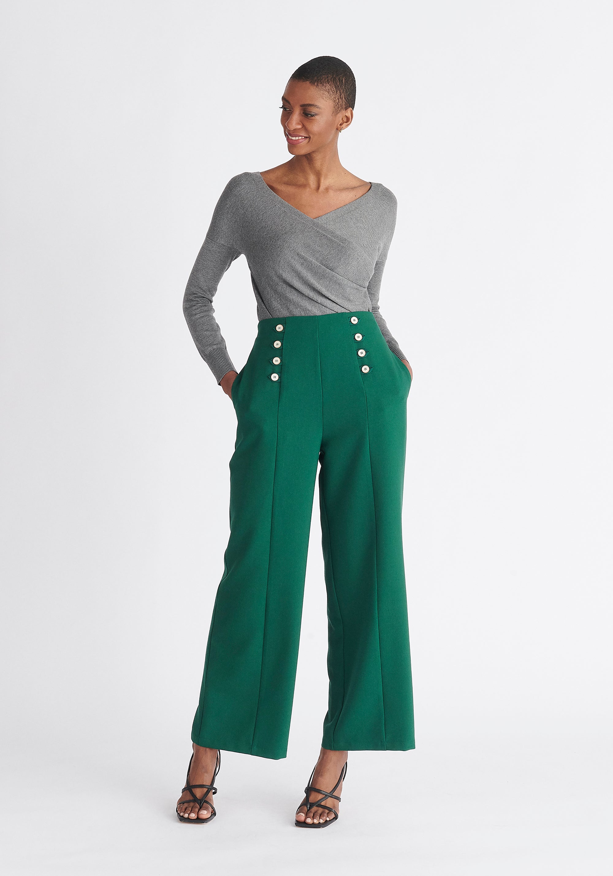 Paisie Long Sleeve Knit Wrap Top with in Grey