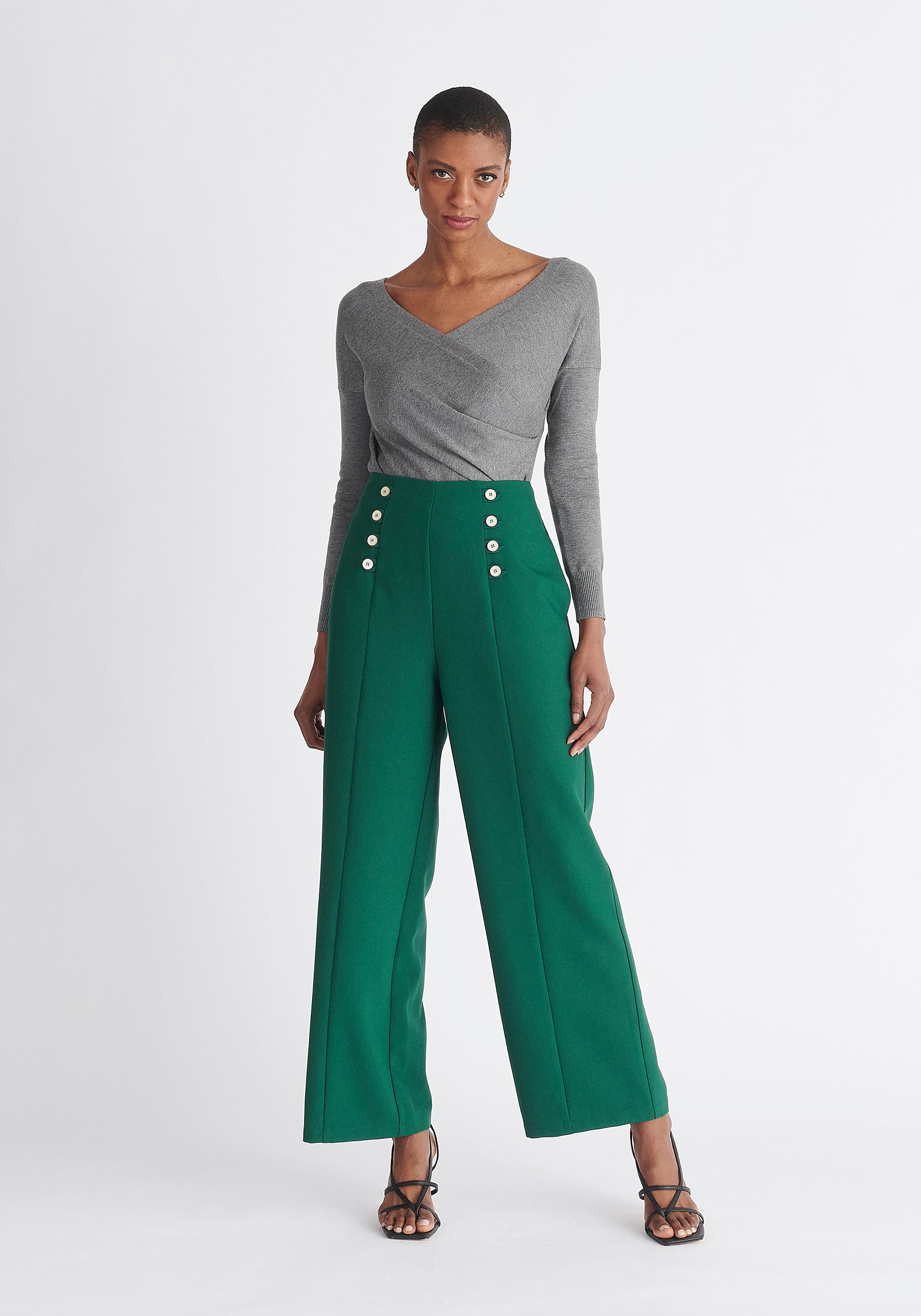 Paisie Long Sleeve Knit Wrap Top with in Grey