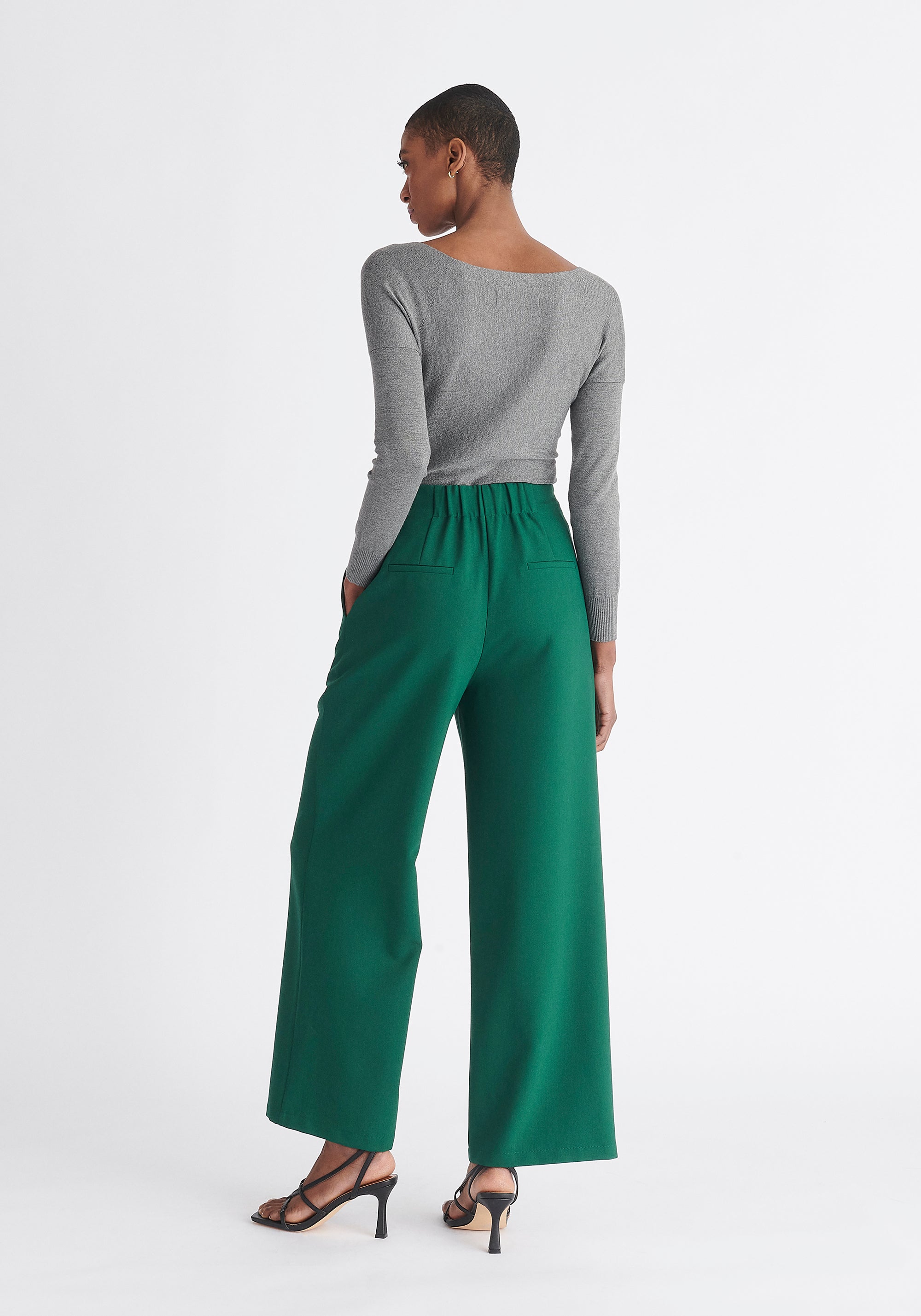 Paisie Long Sleeve Knit Wrap Top with in Grey Back