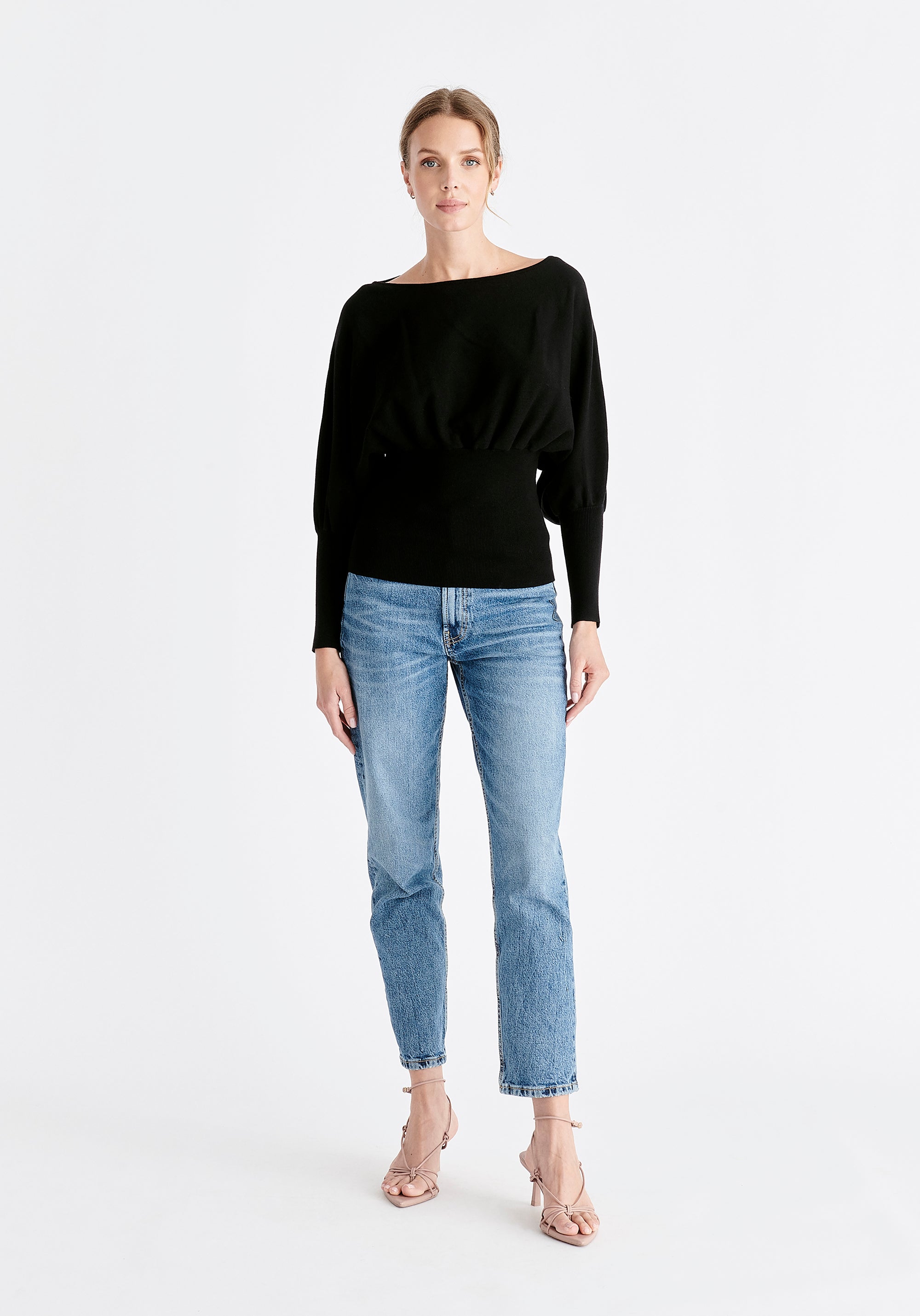 Paisie Balloon Sleeve Knitted Top in Black