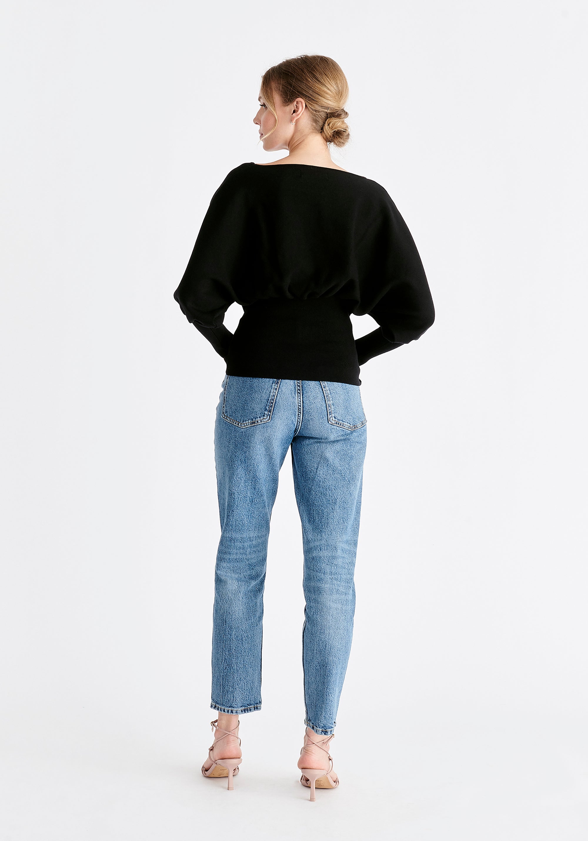 Paisie Balloon Sleeve Knitted Top in Black Back