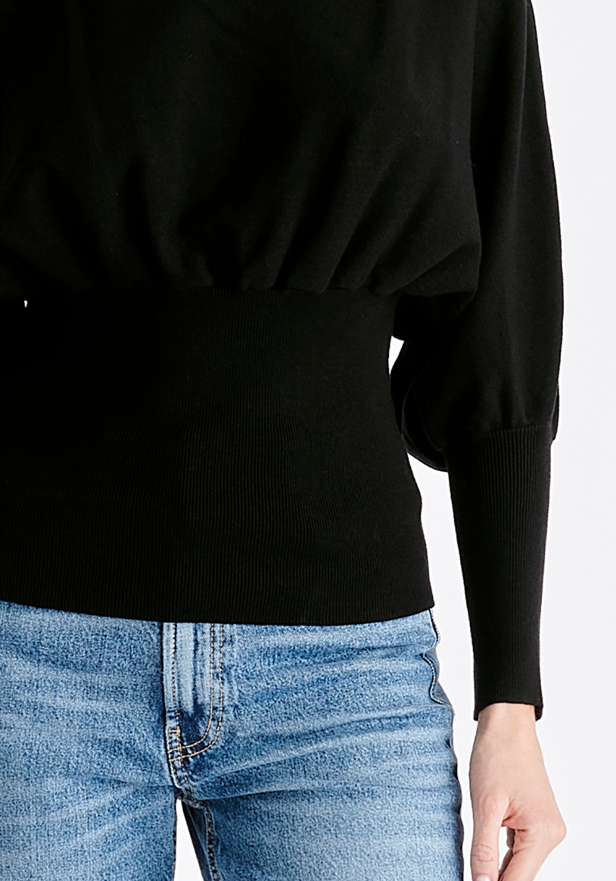 Paisie Balloon Sleeve Knitted Top in Black Close Up
