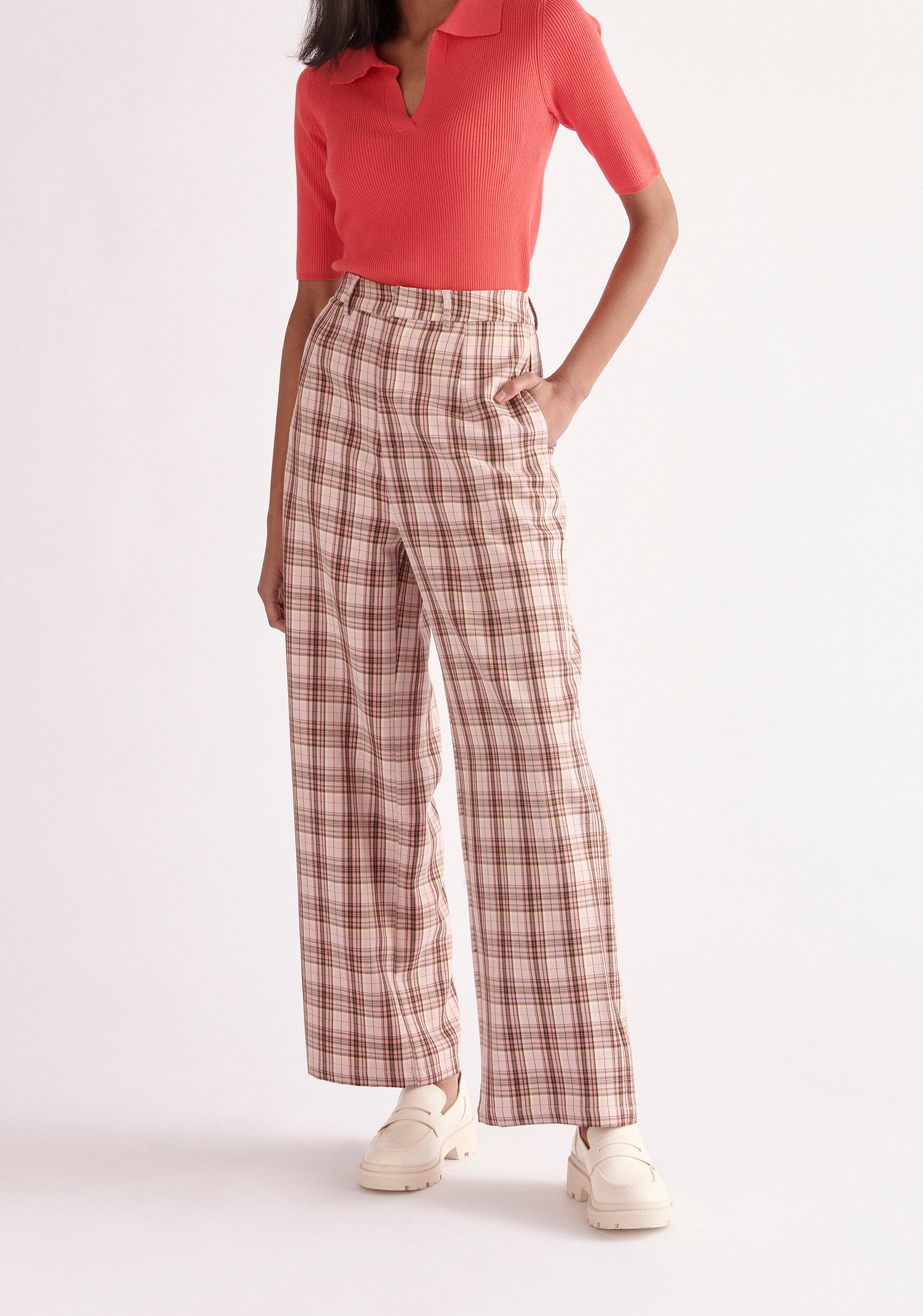 Paisie Plaid Suit Trousers in Pink and Brown Tones