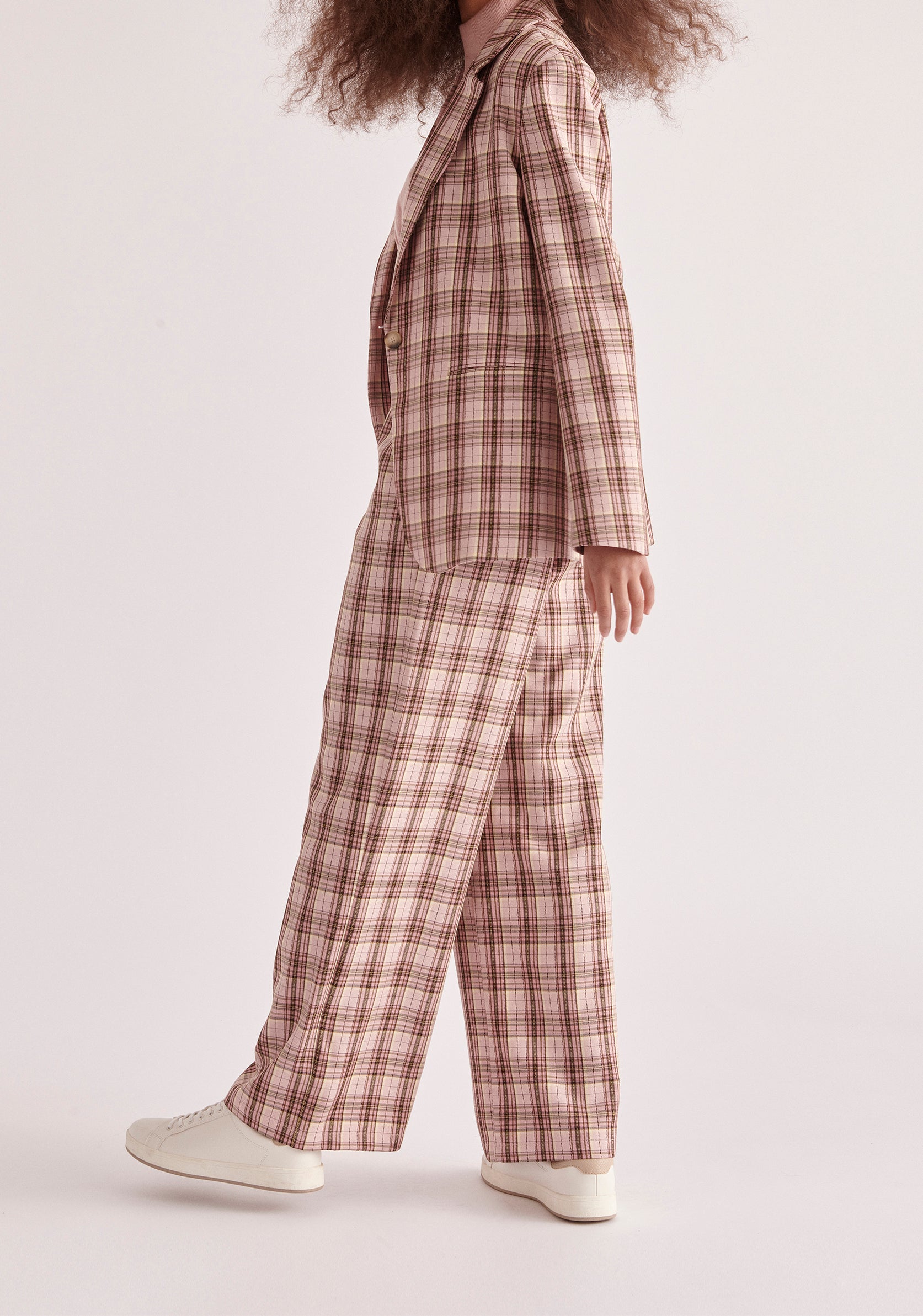 Paisie Plaid Suit Trousers in Pink and Brown Tones Side