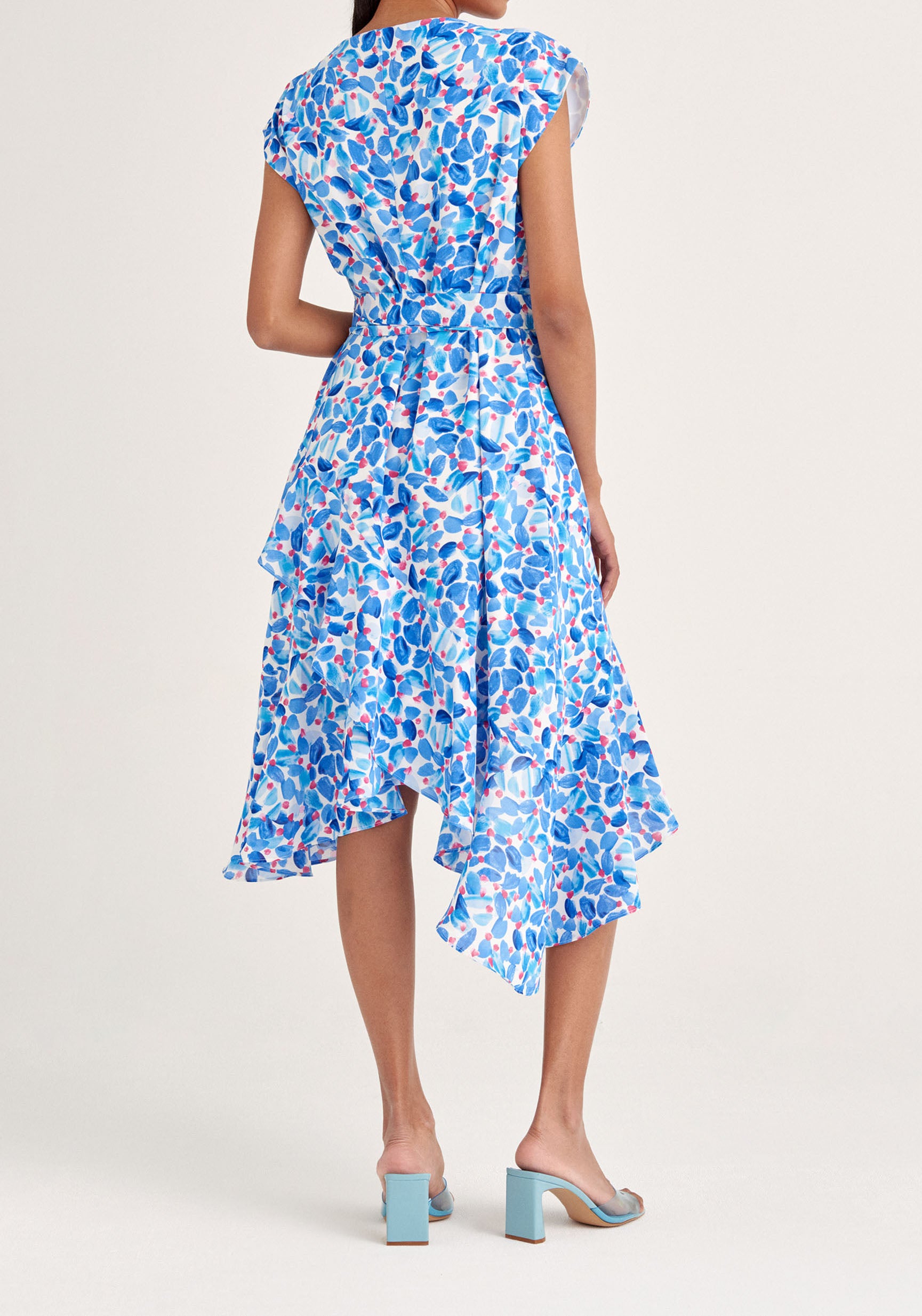 Paisie Belted Floral Boat Neck Dress in Blue Back