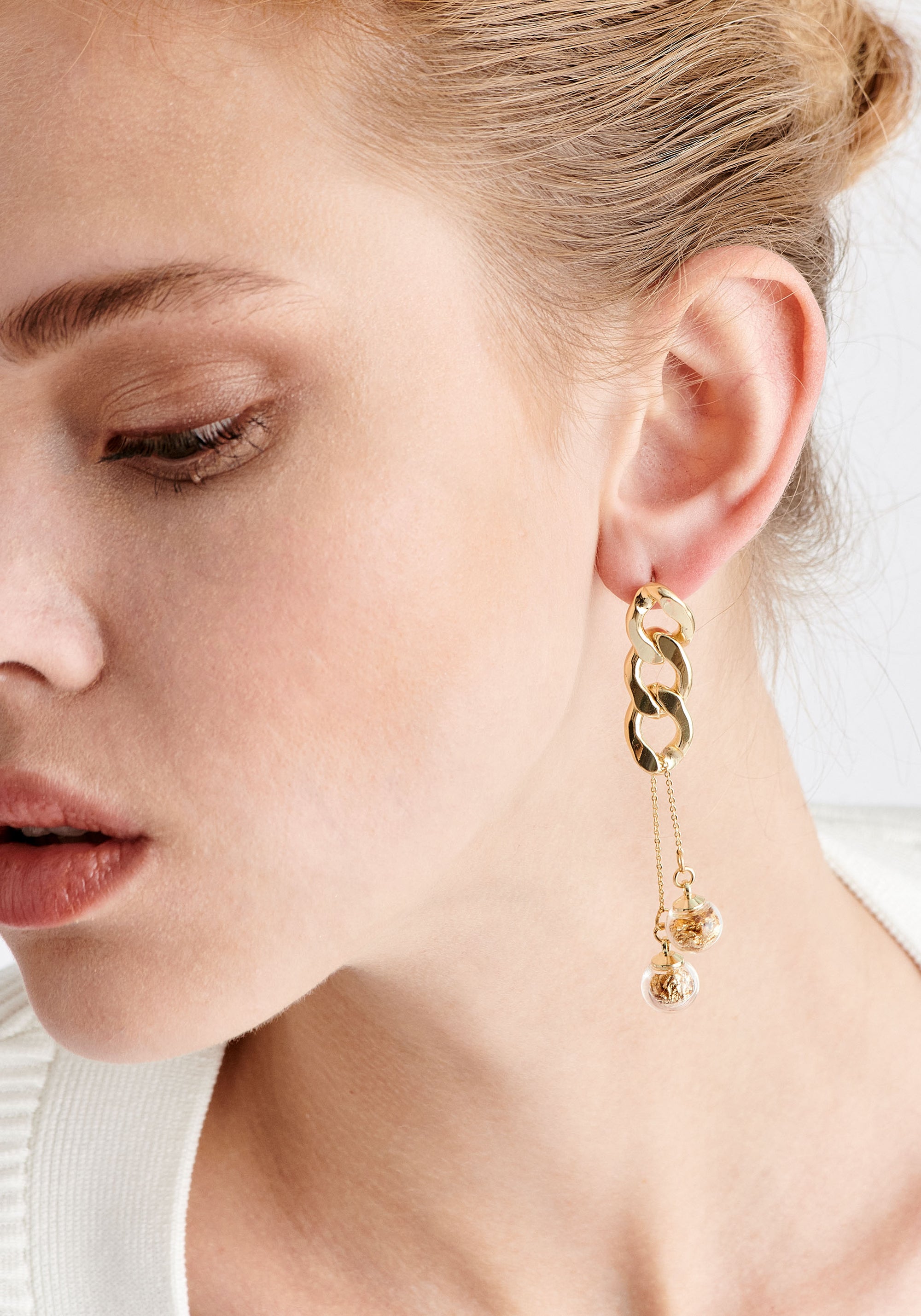 Paisie Double Sphere Chain Earrings