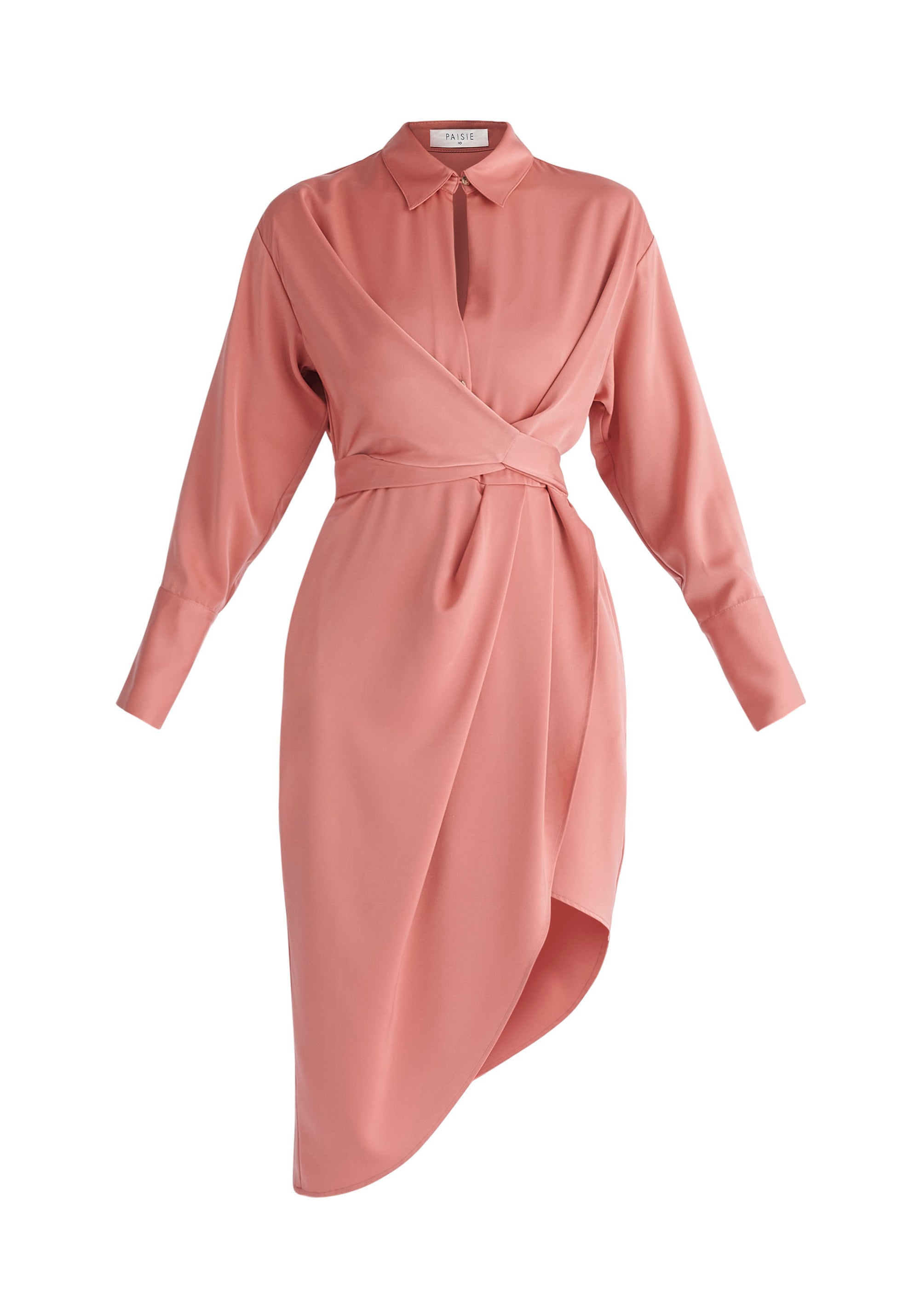 Paisie Asymmetric Hem Shirt Dress in Coral Pink Cut Out