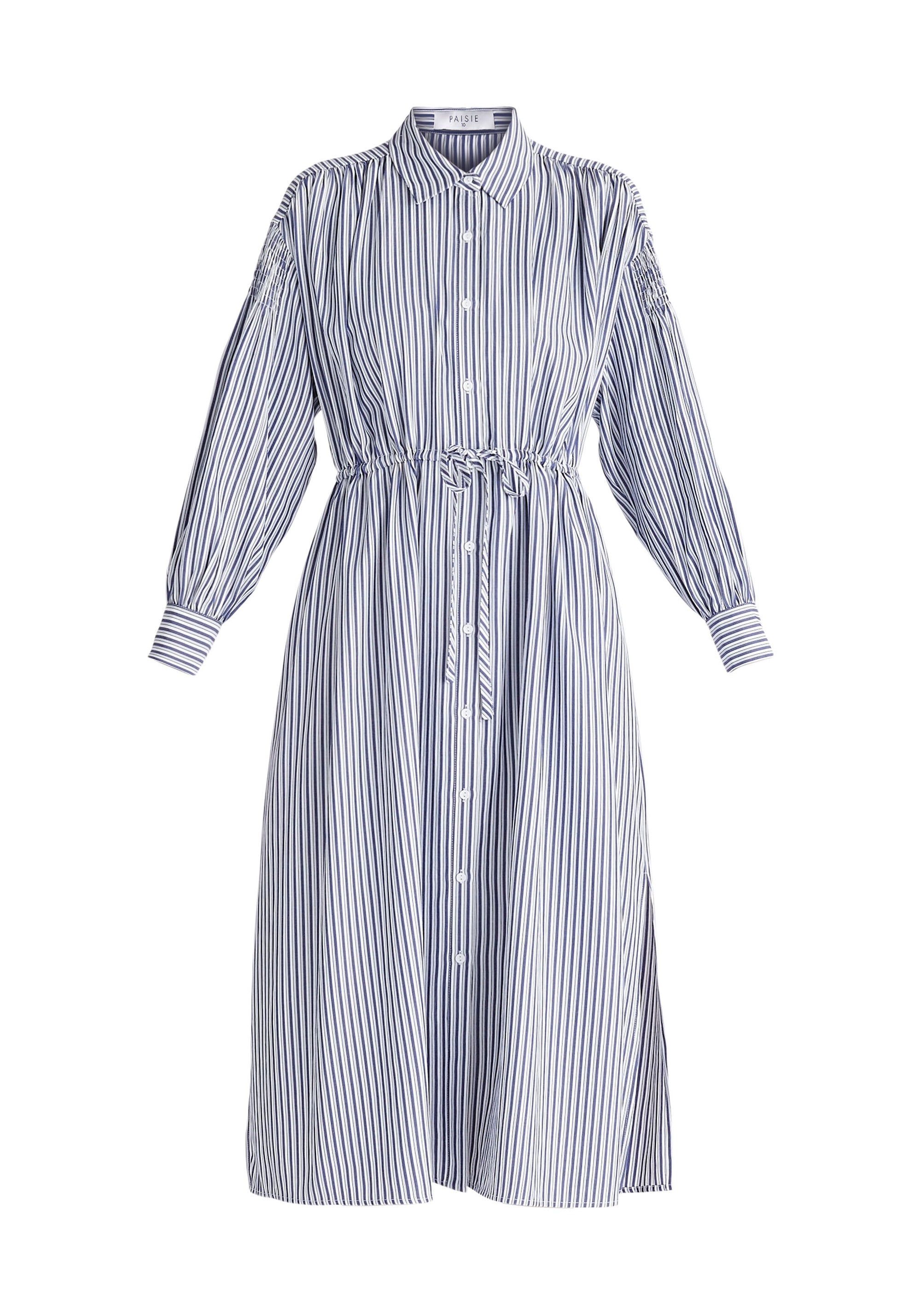 Paisie Striped Button Shirt Dress in Navy Cut Out