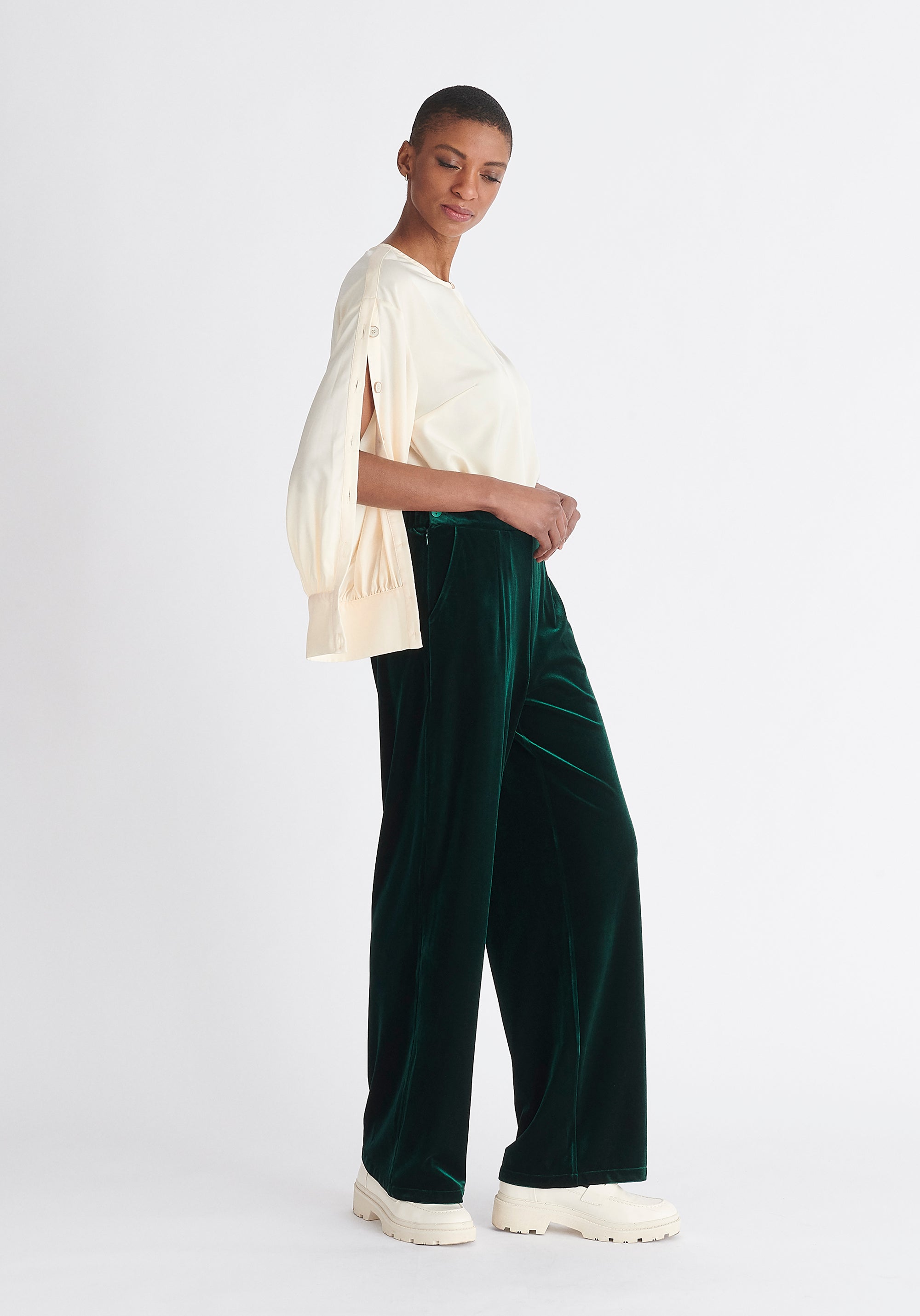 Paisie Button Sleeve Blouse in Cream Side