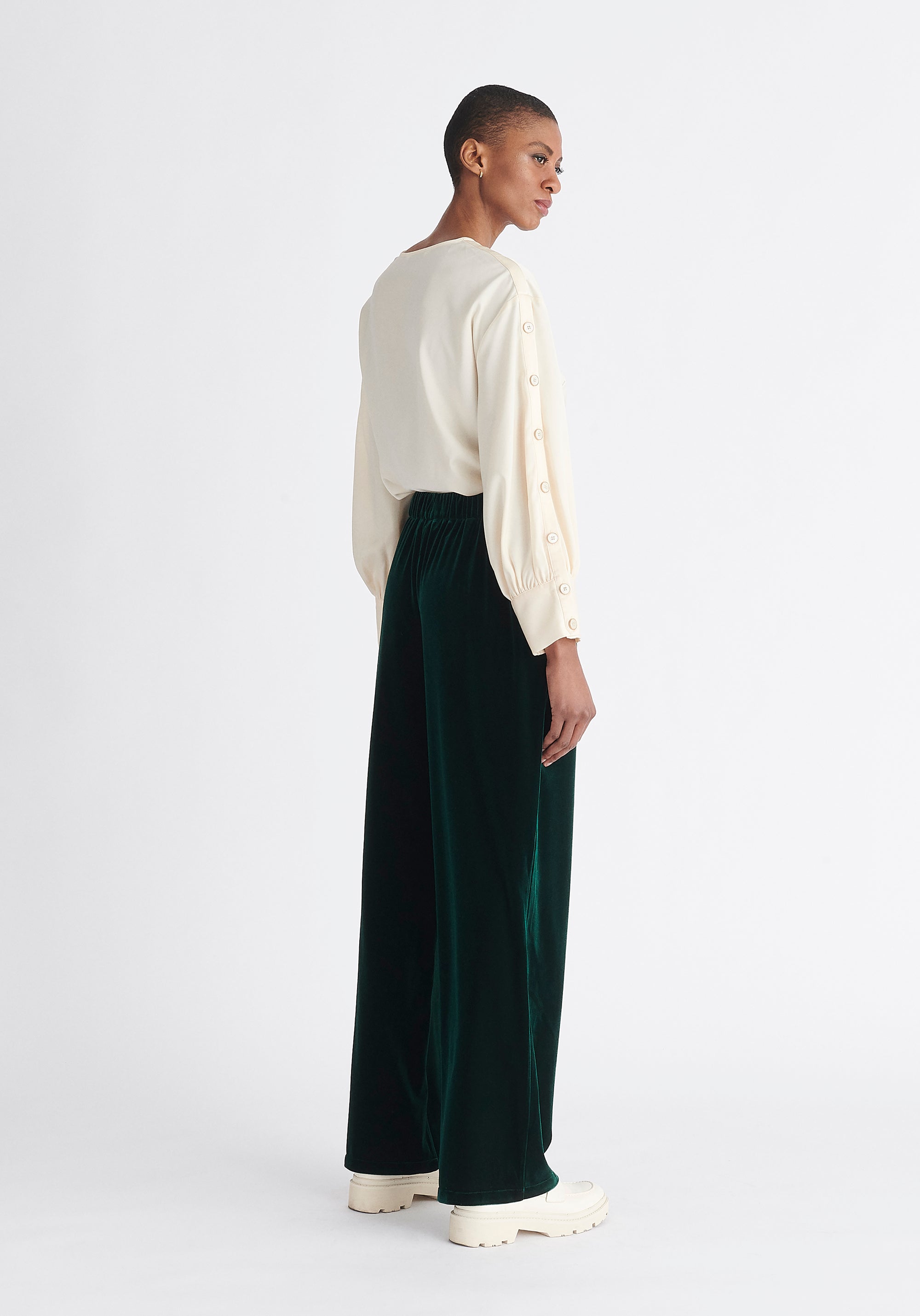 Paisie Button Sleeve Blouse in Cream Back