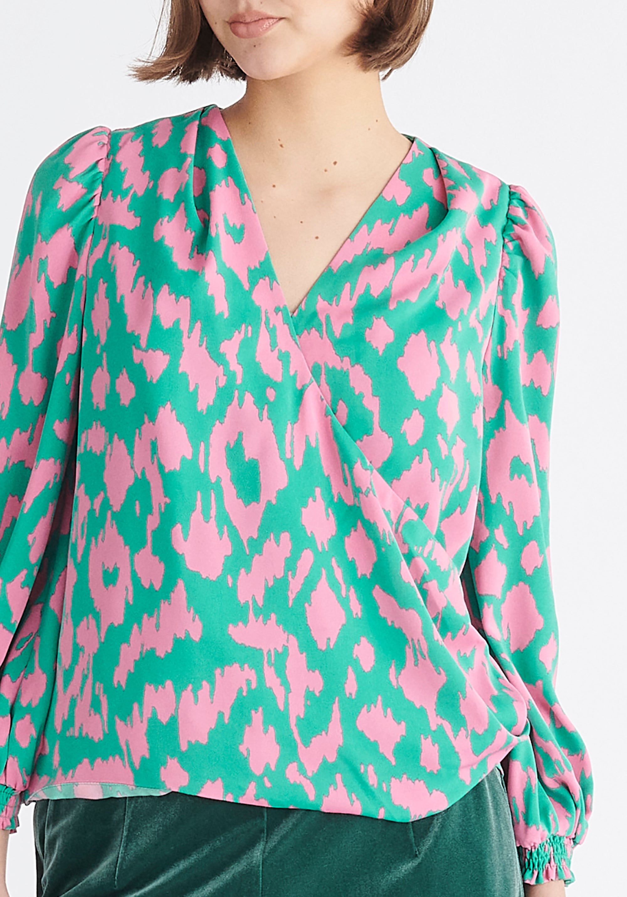 Paisie Multicolour Animal Print Wrap Blouse Close Up